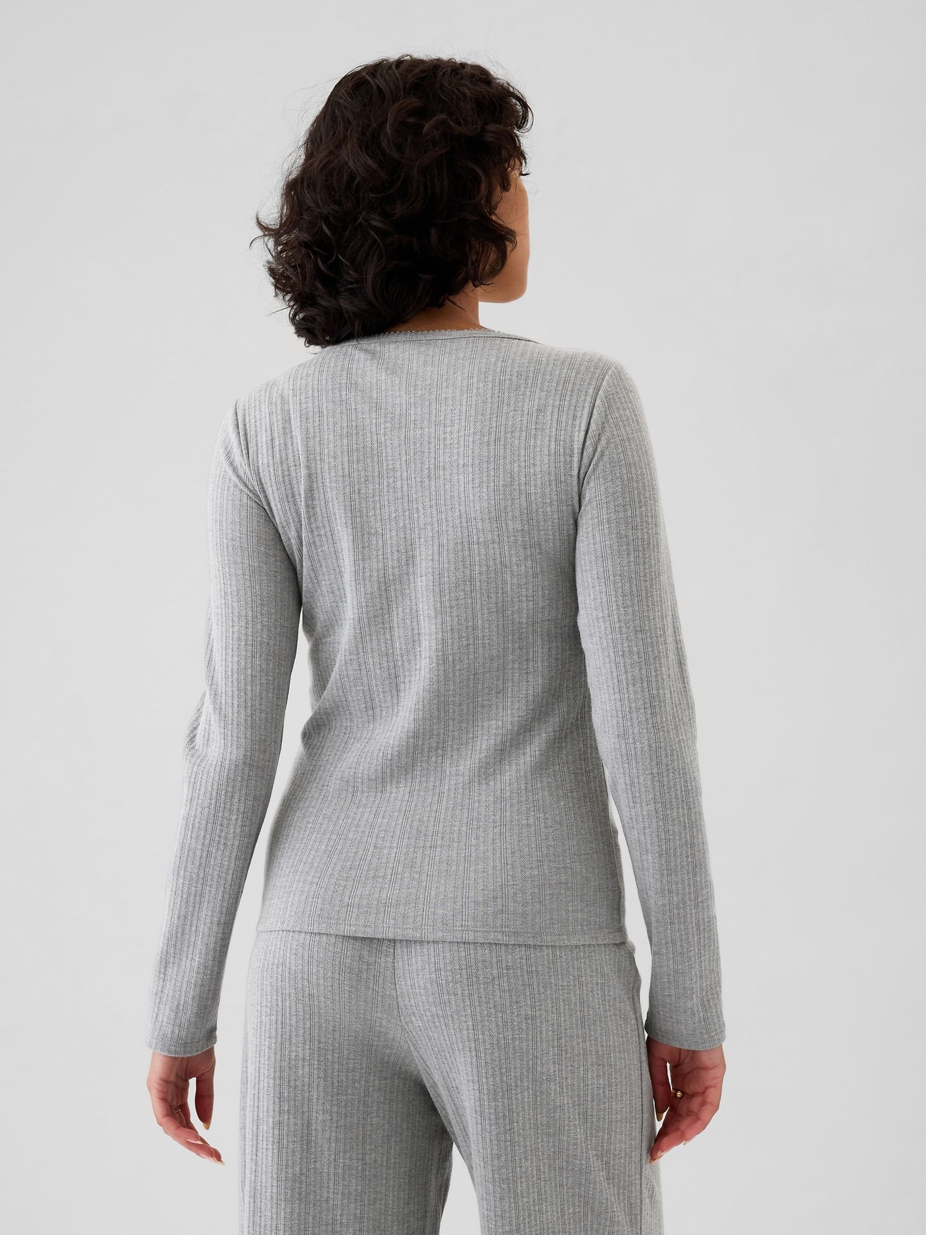 Grey Pointelle Henley Pyjama Top - Image 2 of 5