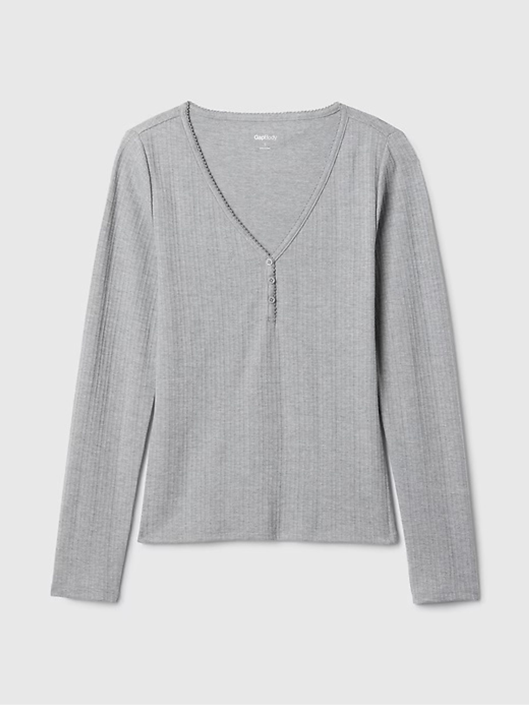 Grey Pointelle Henley Pyjama Top - Image 5 of 5