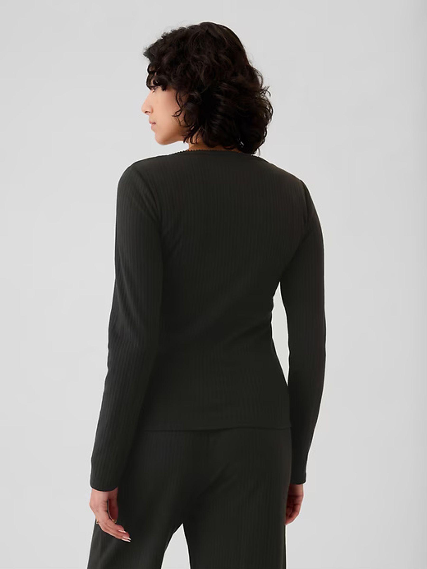 Black Pointelle Henley Pyjama Top - Image 2 of 4
