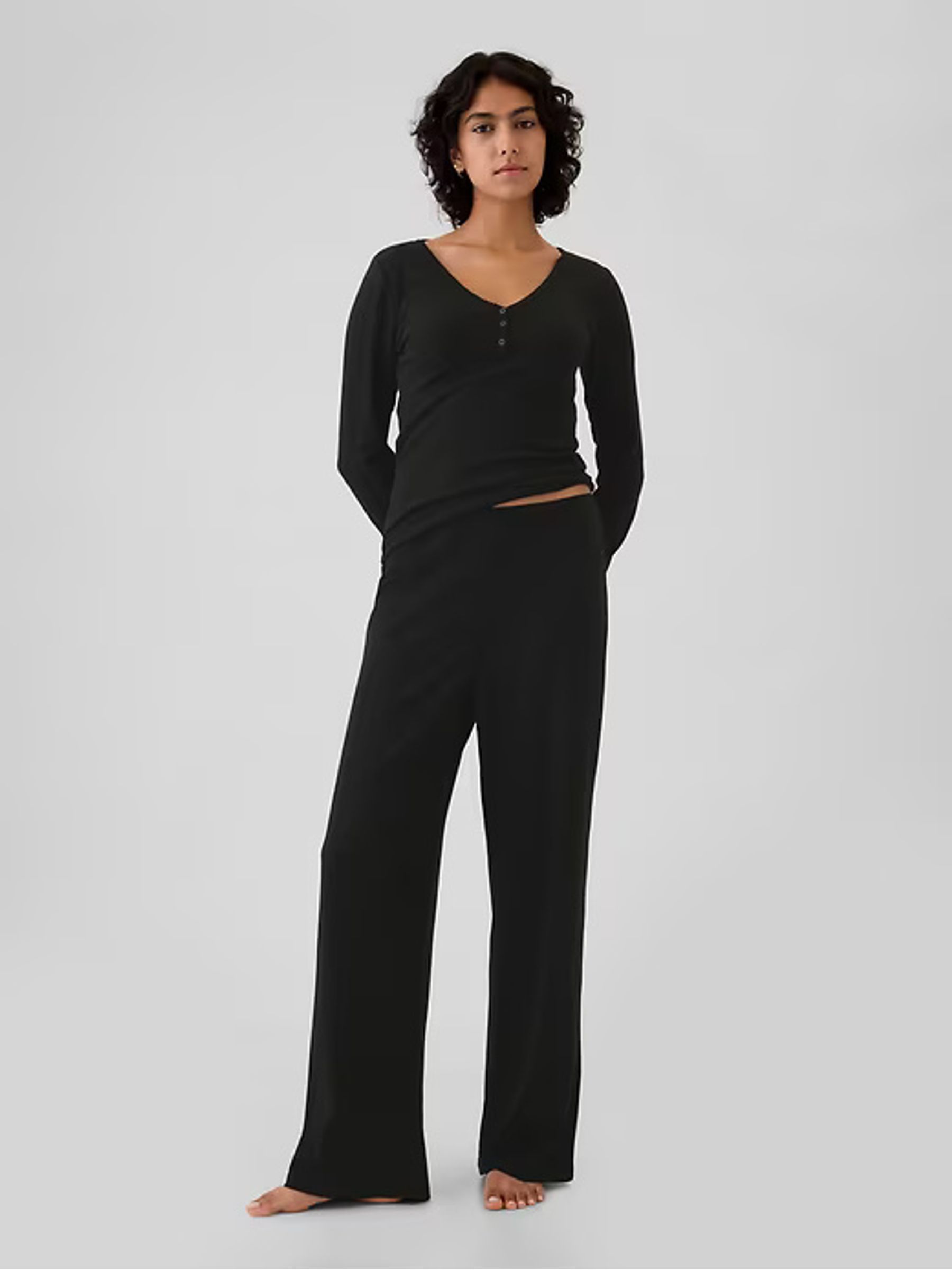 Black Pointelle Henley Pyjama Top - Image 3 of 4
