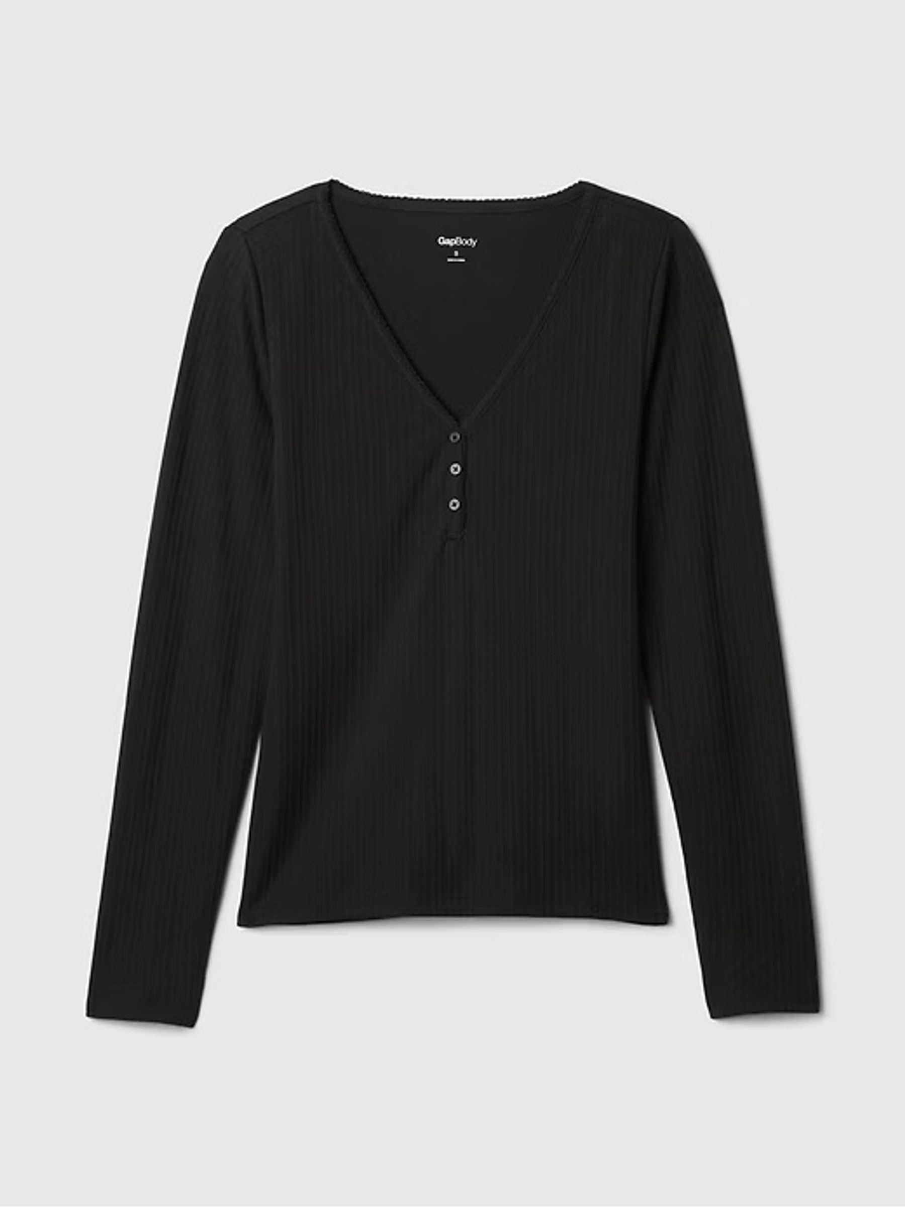 Black Pointelle Henley Pyjama Top - Image 4 of 4