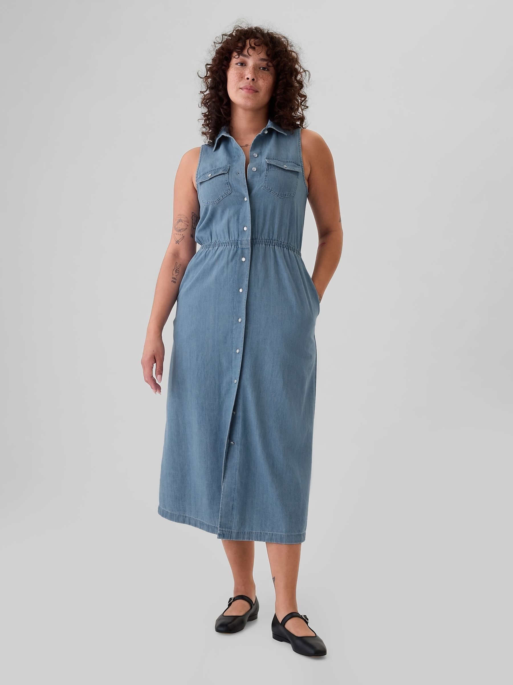 Blue Western Denim Sleeveless Midi Dress - Image 1 of 5