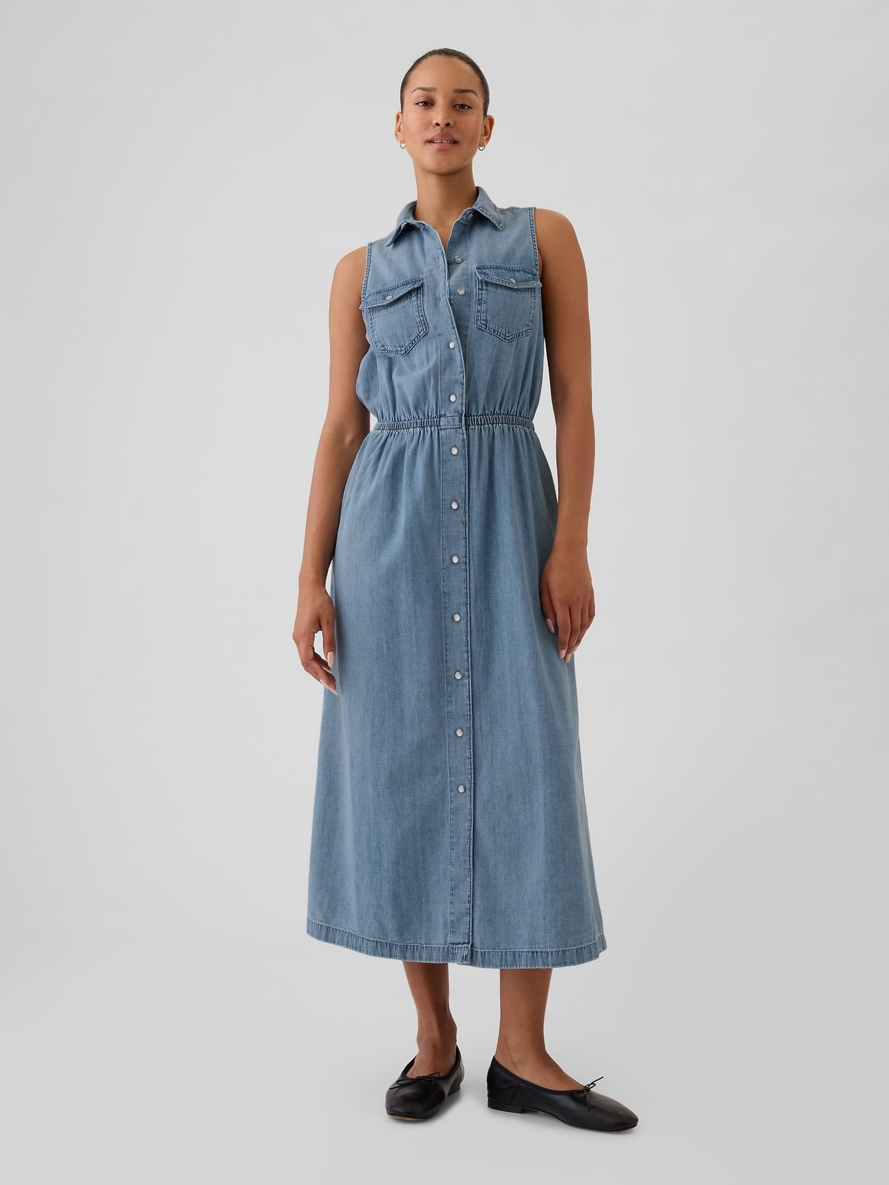 Blue Western Denim Sleeveless Midi Dress - Image 2 of 5