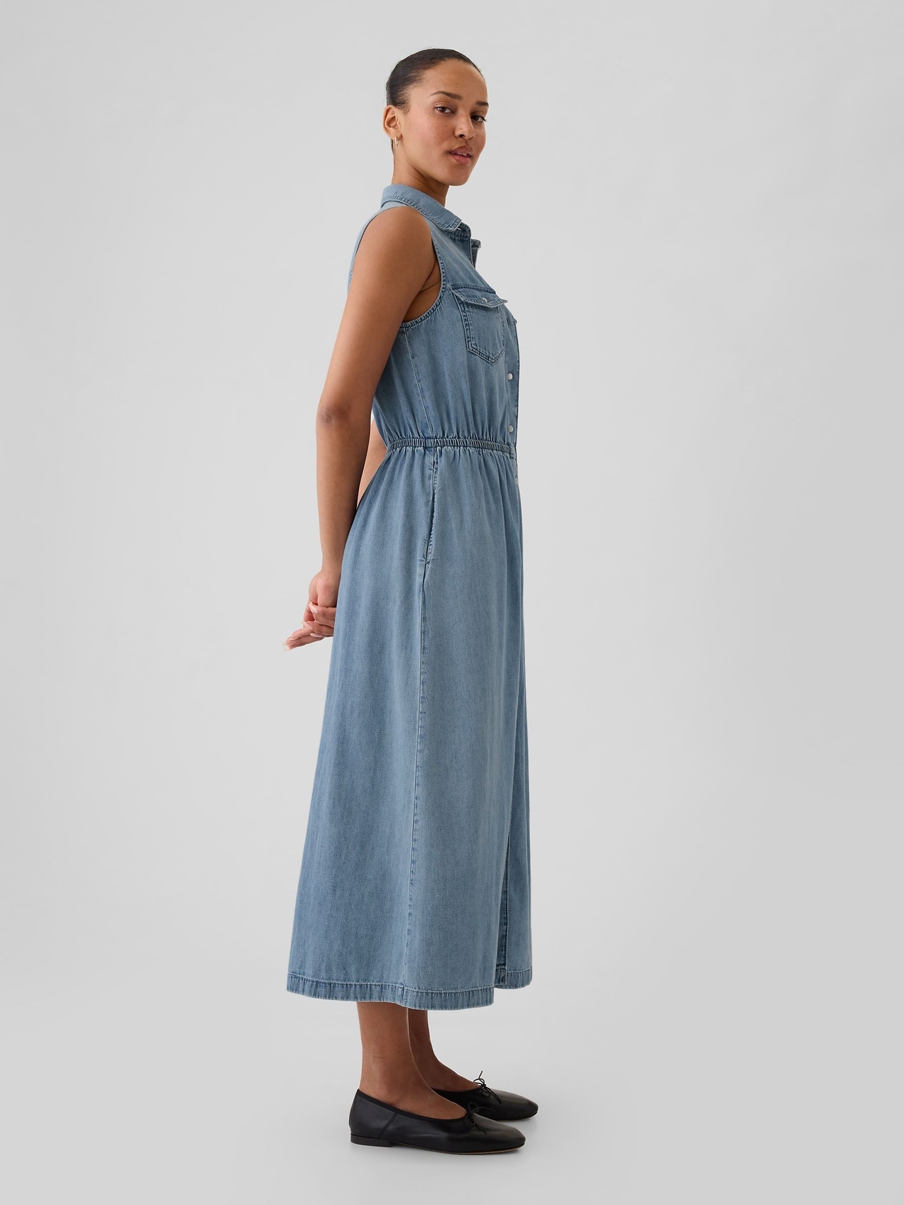 Blue Western Denim Sleeveless Midi Dress - Image 4 of 5