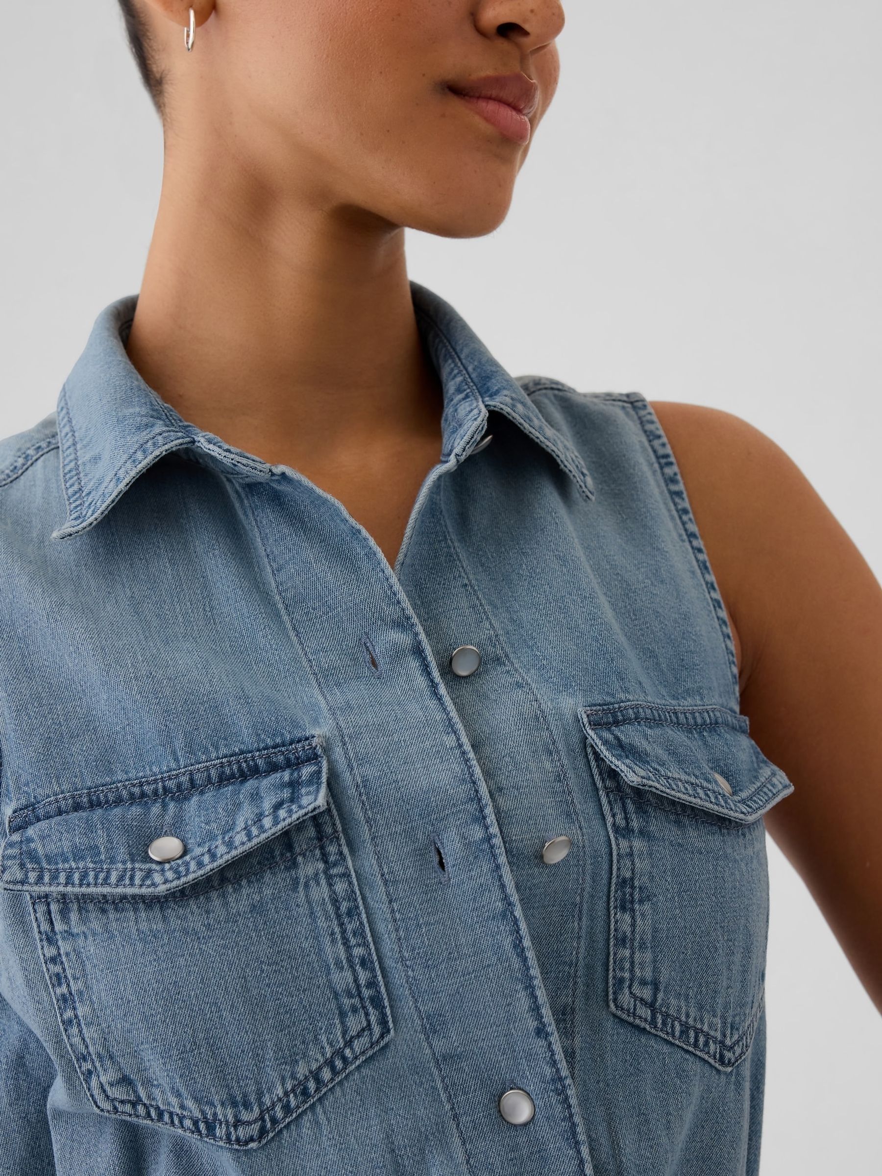 Blue Western Denim Sleeveless Midi Dress - Image 5 of 5