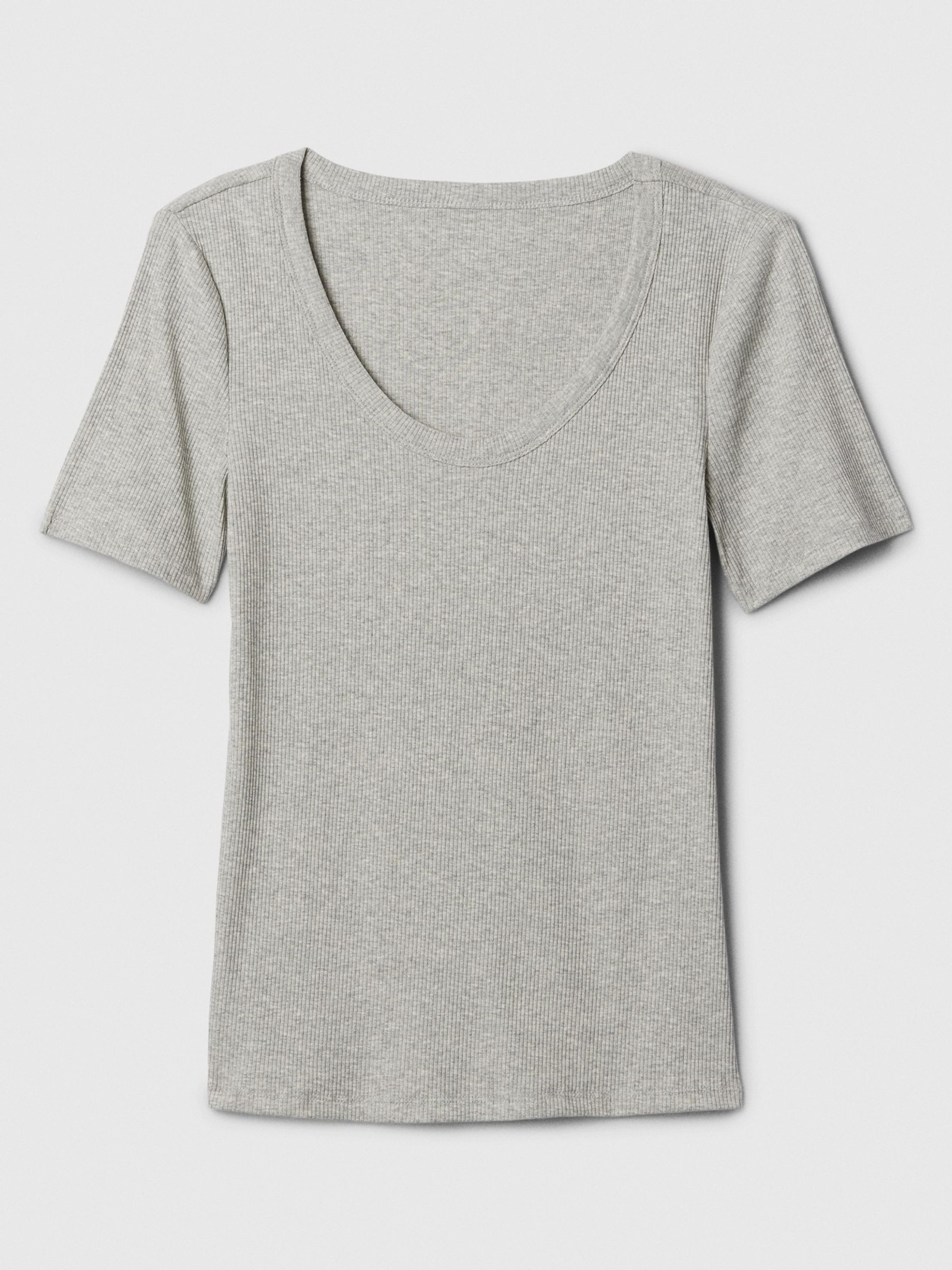 Grey Ribbed Scoop Neck Short Sleeve T-Shirt - Image 5 of 5