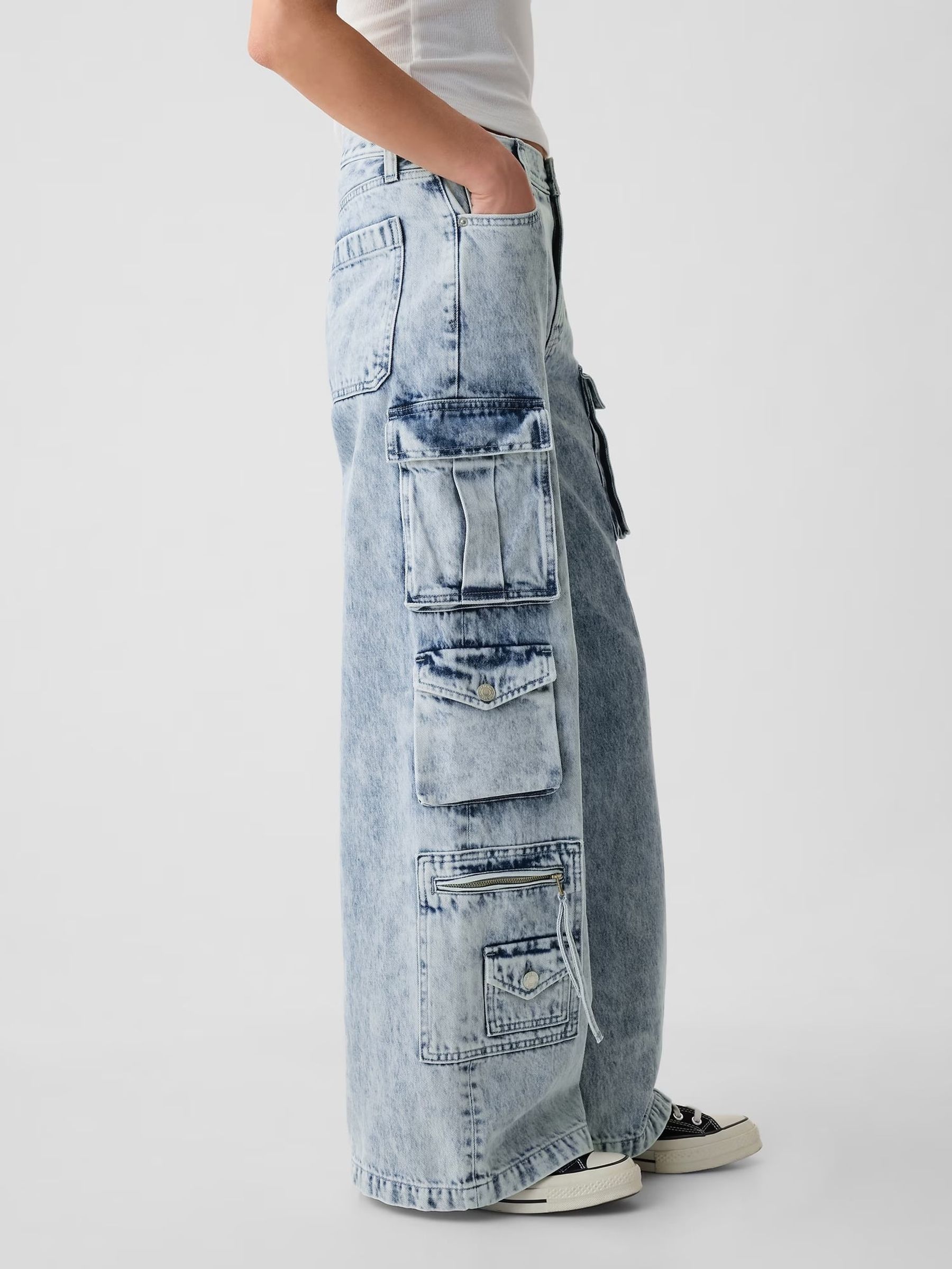 Blue Mid Rise Cargo Baggy Jeans - Image 2 of 4