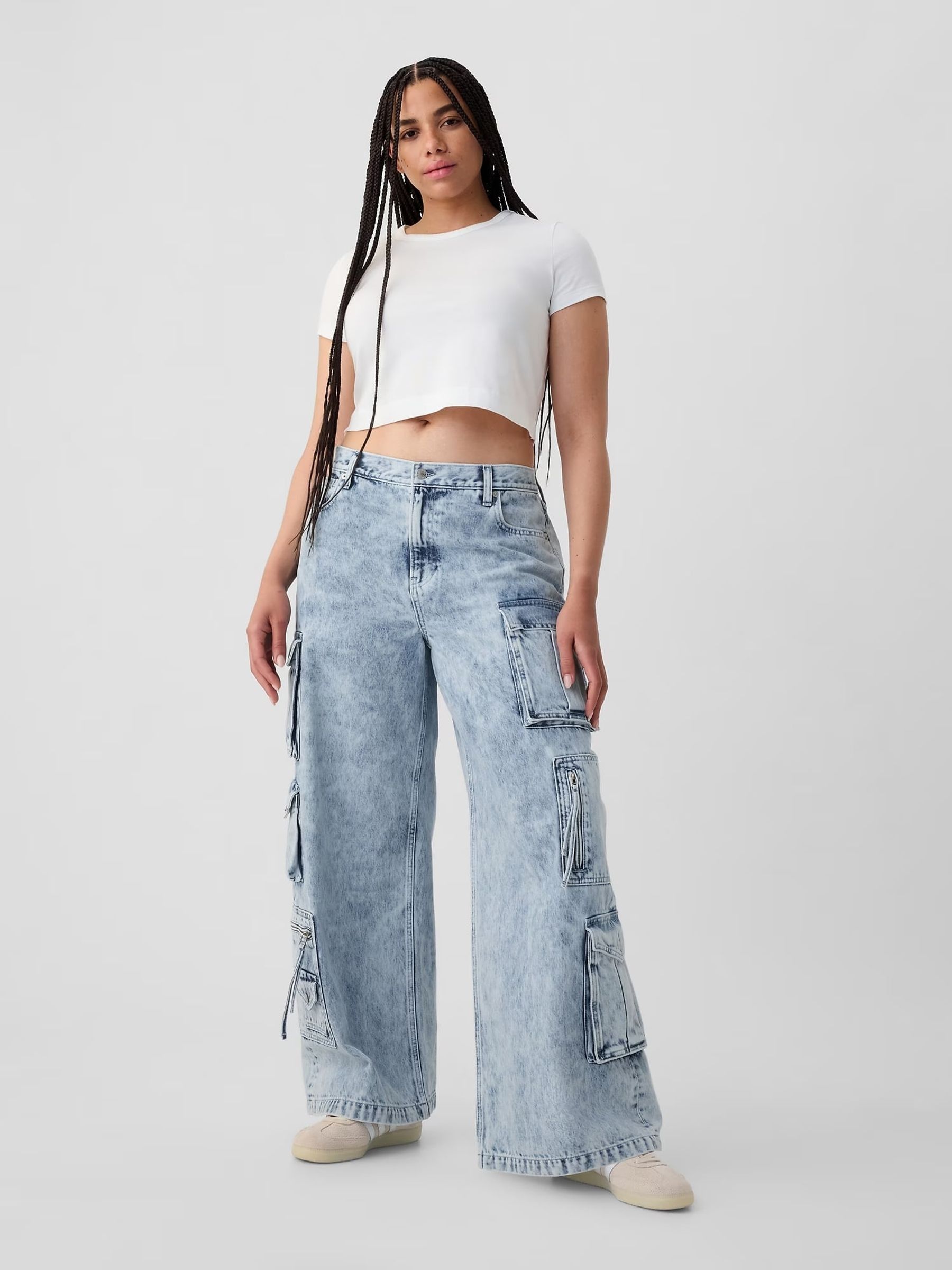 Blue Mid Rise Cargo Baggy Jeans - Image 3 of 4