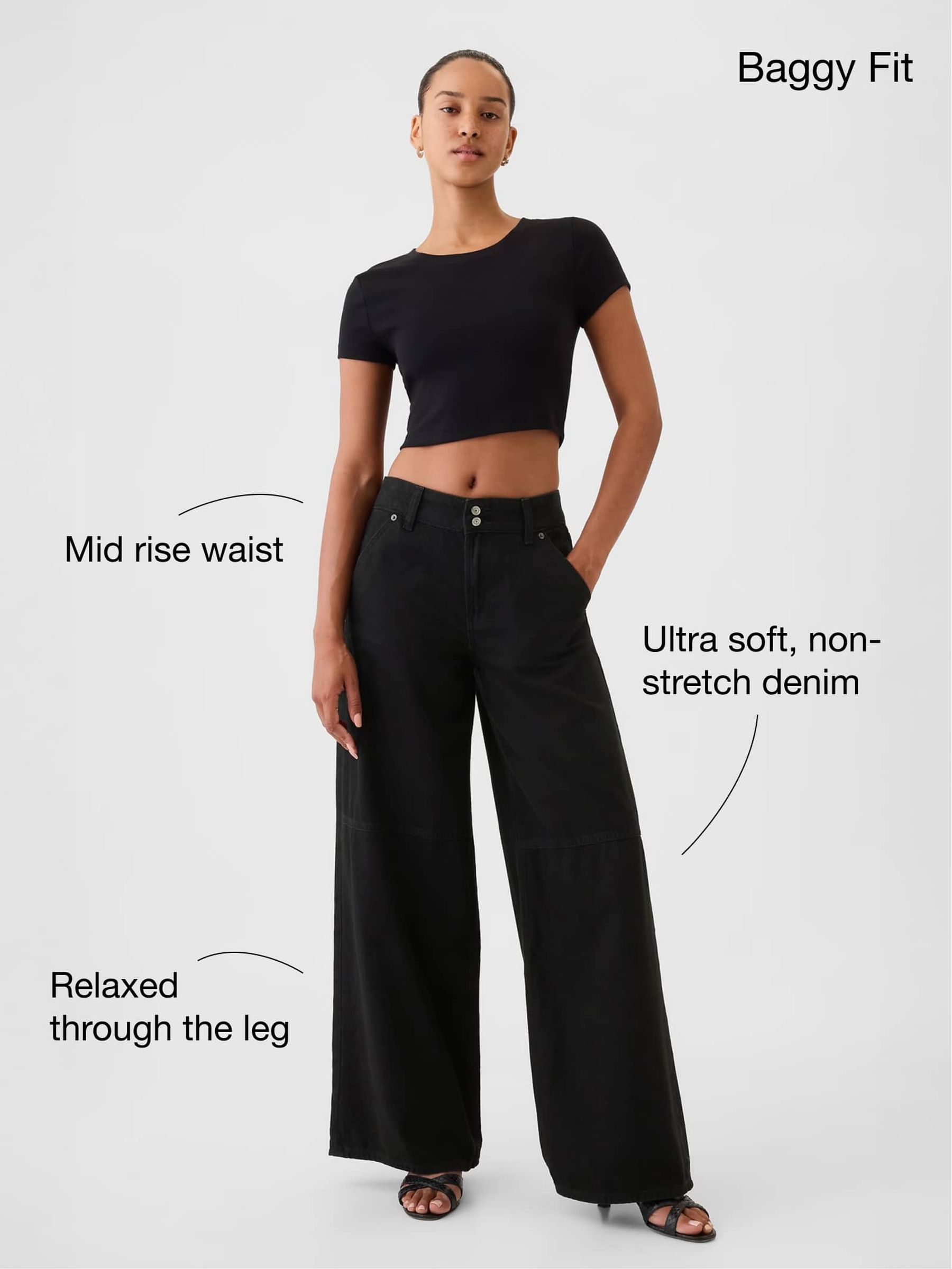 Black Mid Rise UltraSoft Baggy Jeans - Image 2 of 9