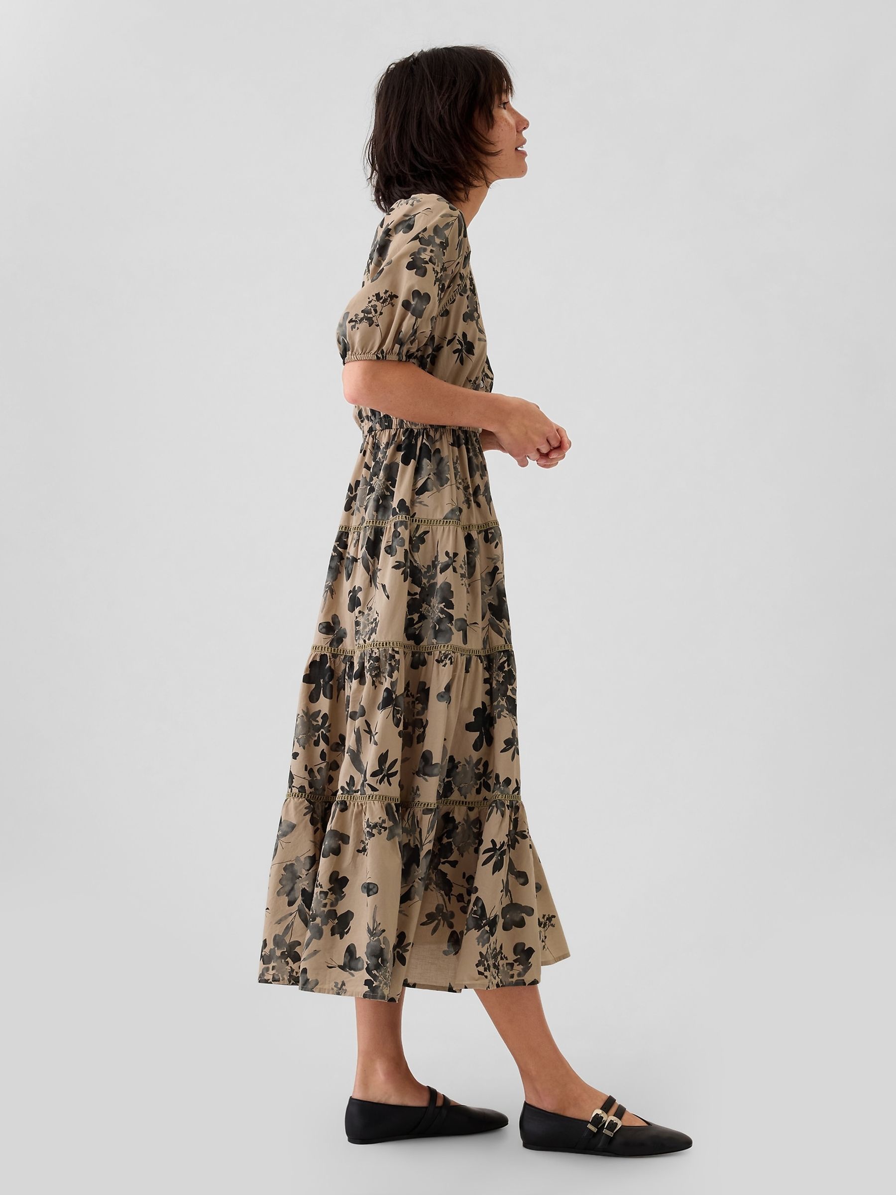 Brown Tiered Midi Dress - Image 3 of 4