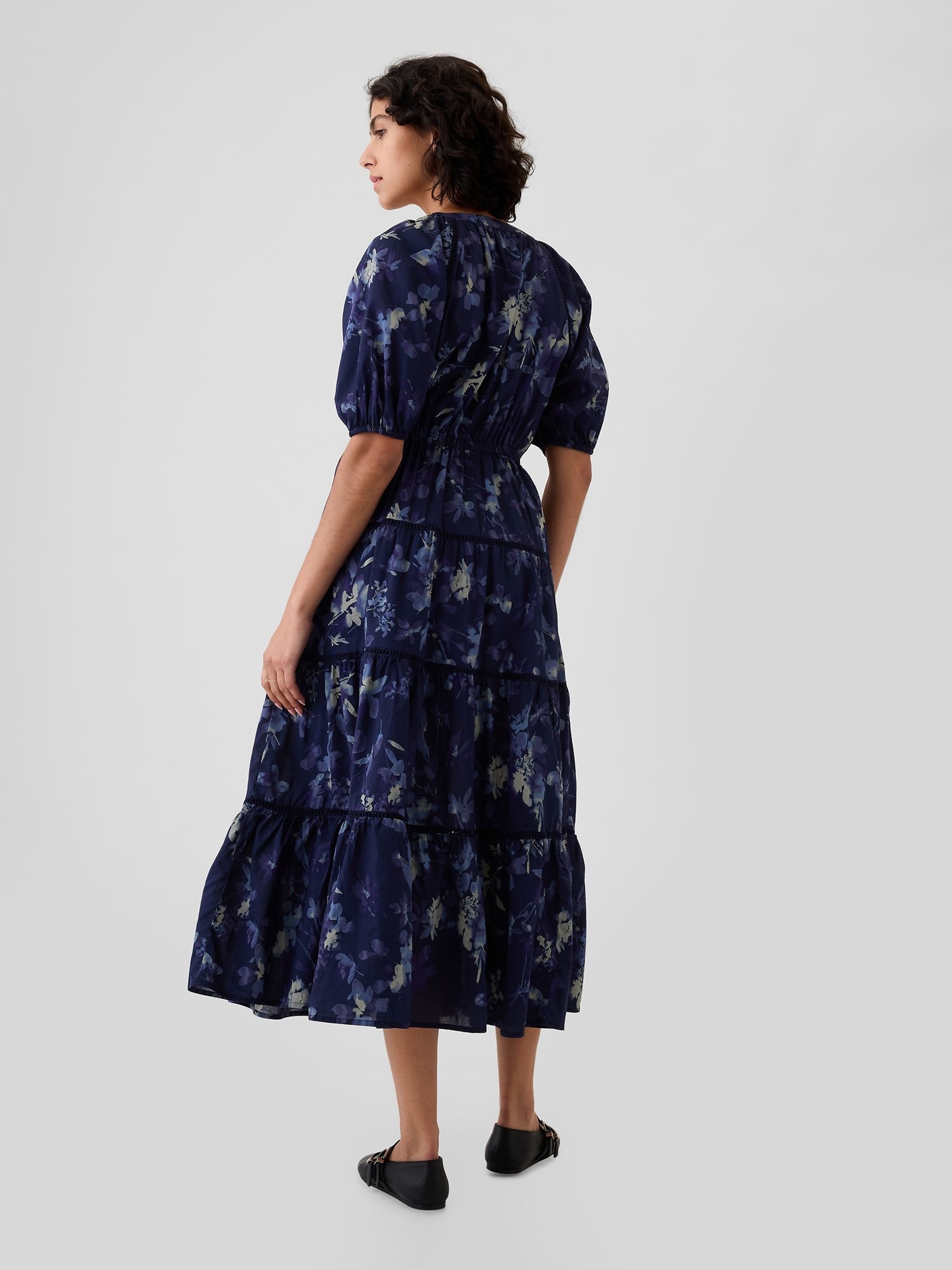 Blue Floral Tiered Midi Dress - Image 2 of 4