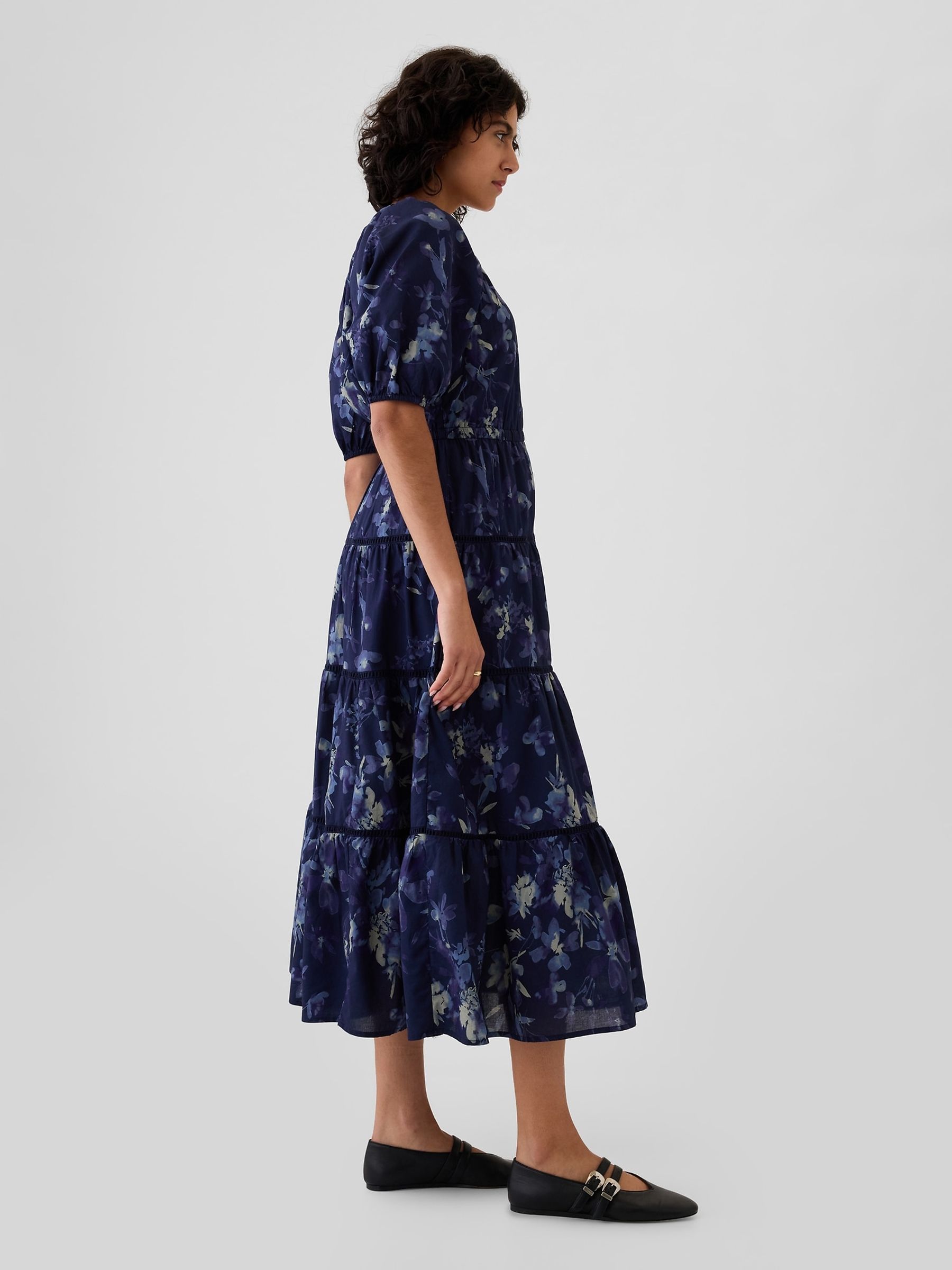 Blue Floral Tiered Midi Dress - Image 3 of 4