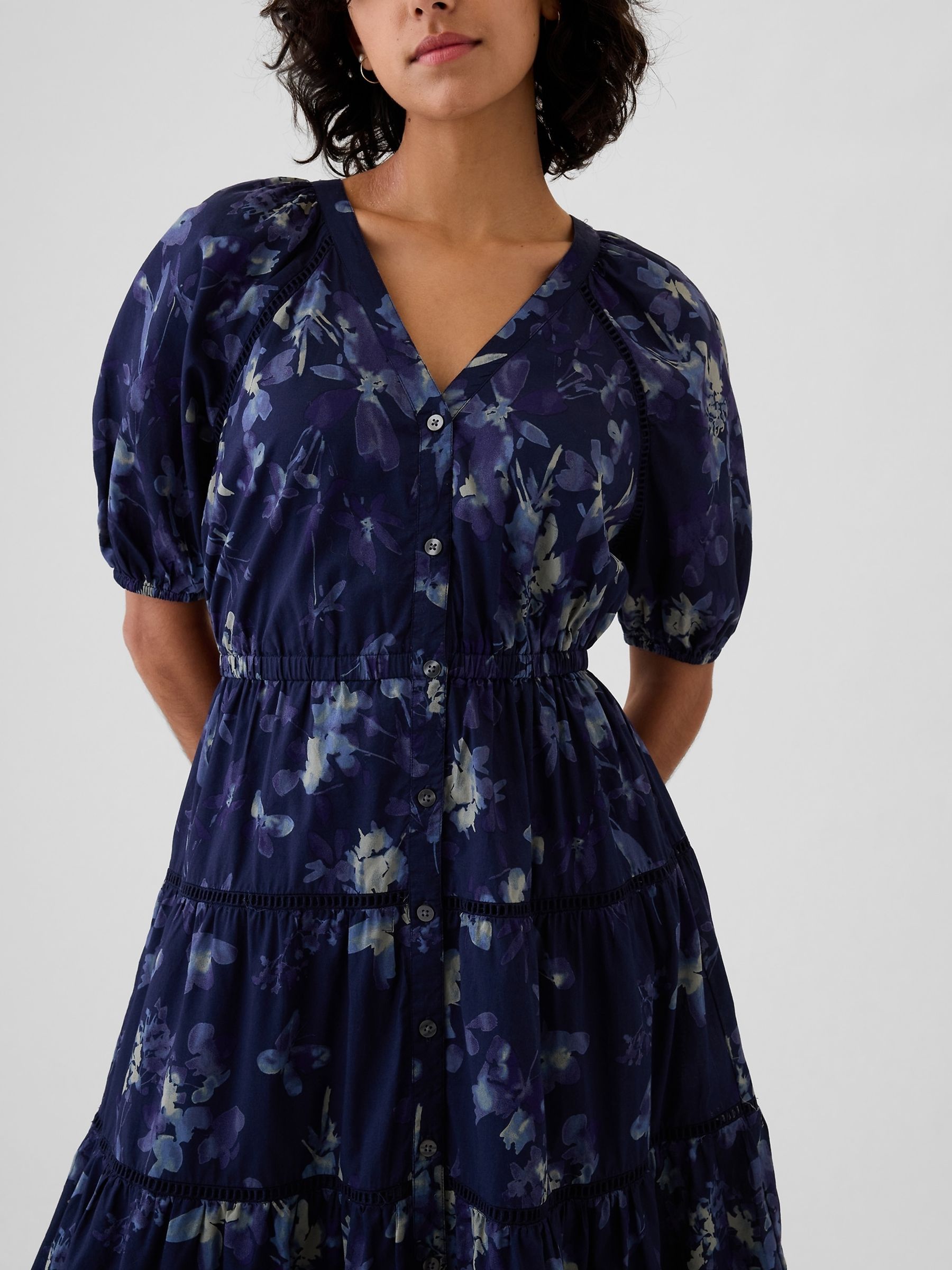 Blue Floral Tiered Midi Dress - Image 4 of 4