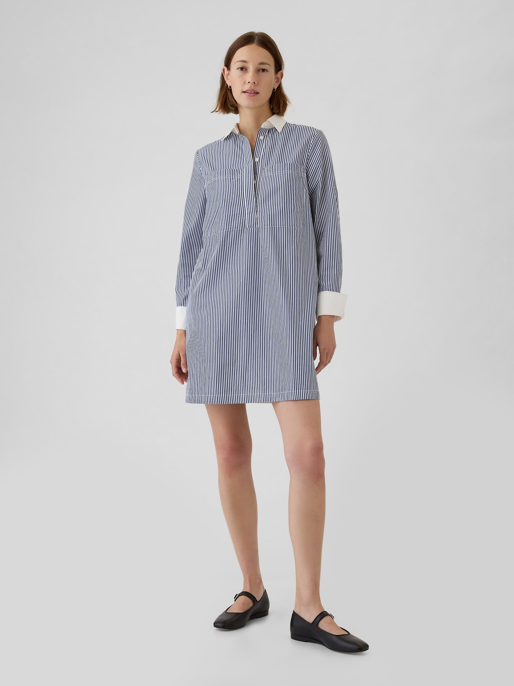 gap blue shirt dress GAP Women's Smocked Waist Shirtdress, Navy Stripe, X-Large at Amazon Women's Clothing store