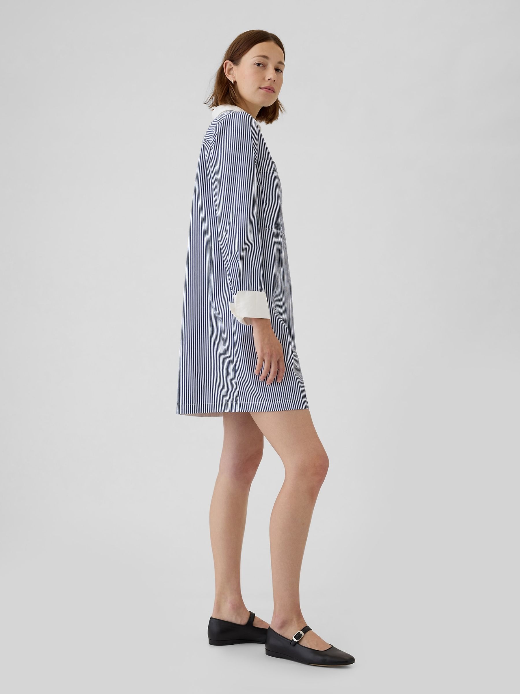 Blue Cotton Mini Shirt Dress - Image 3 of 4