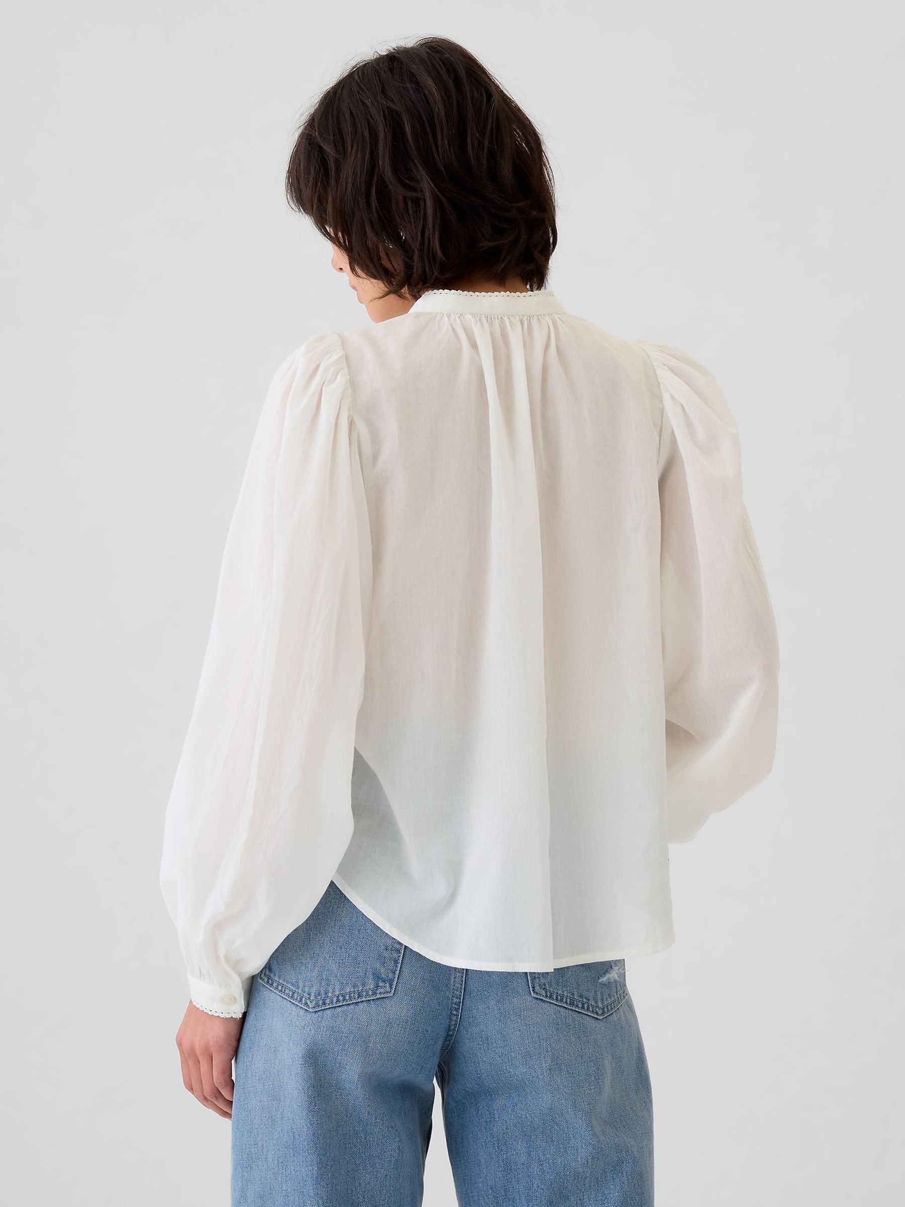 White Lace-Trim Long Sleeve Blouse - Image 2 of 5