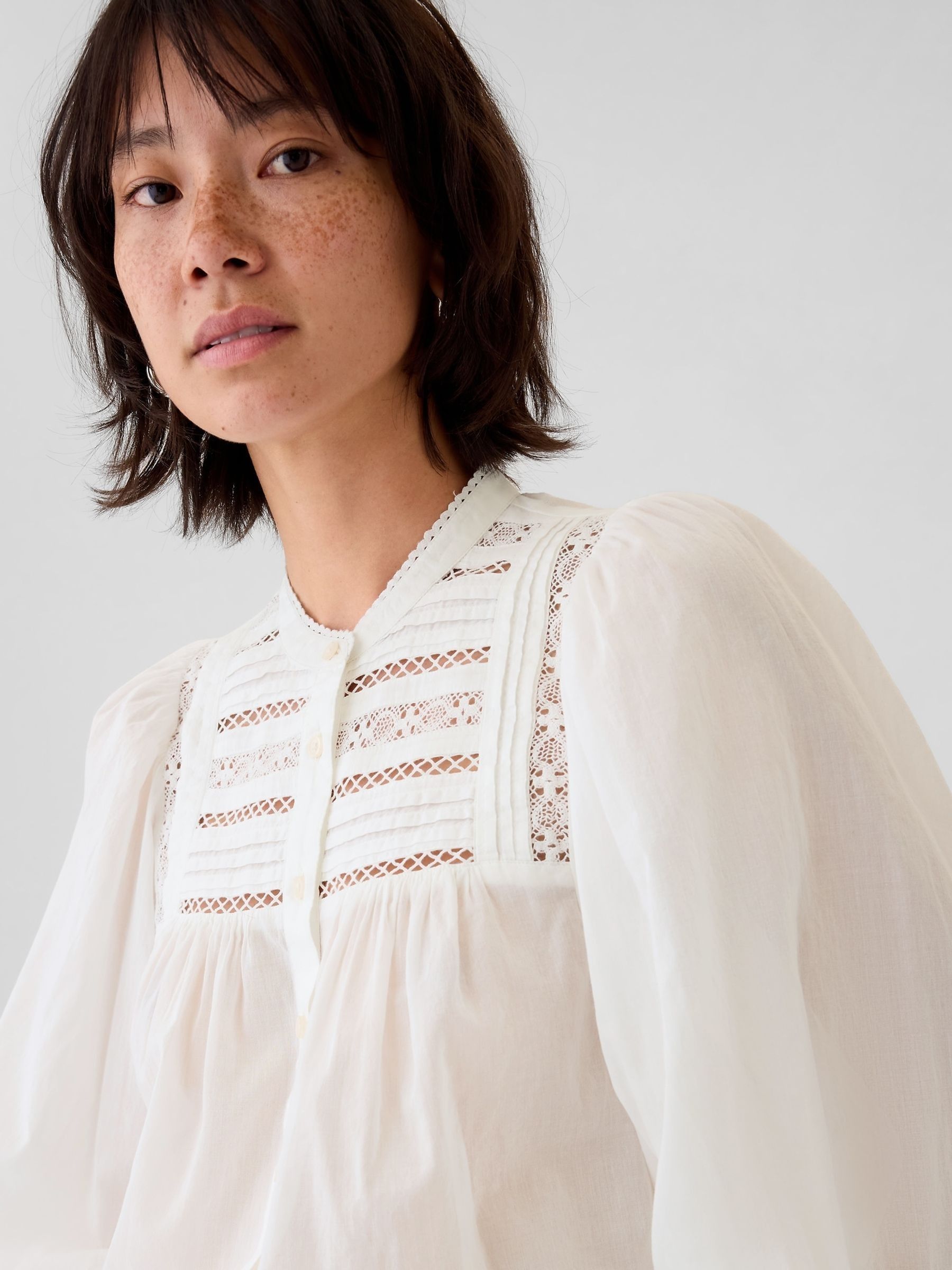 White Lace-Trim Long Sleeve Blouse - Image 4 of 5