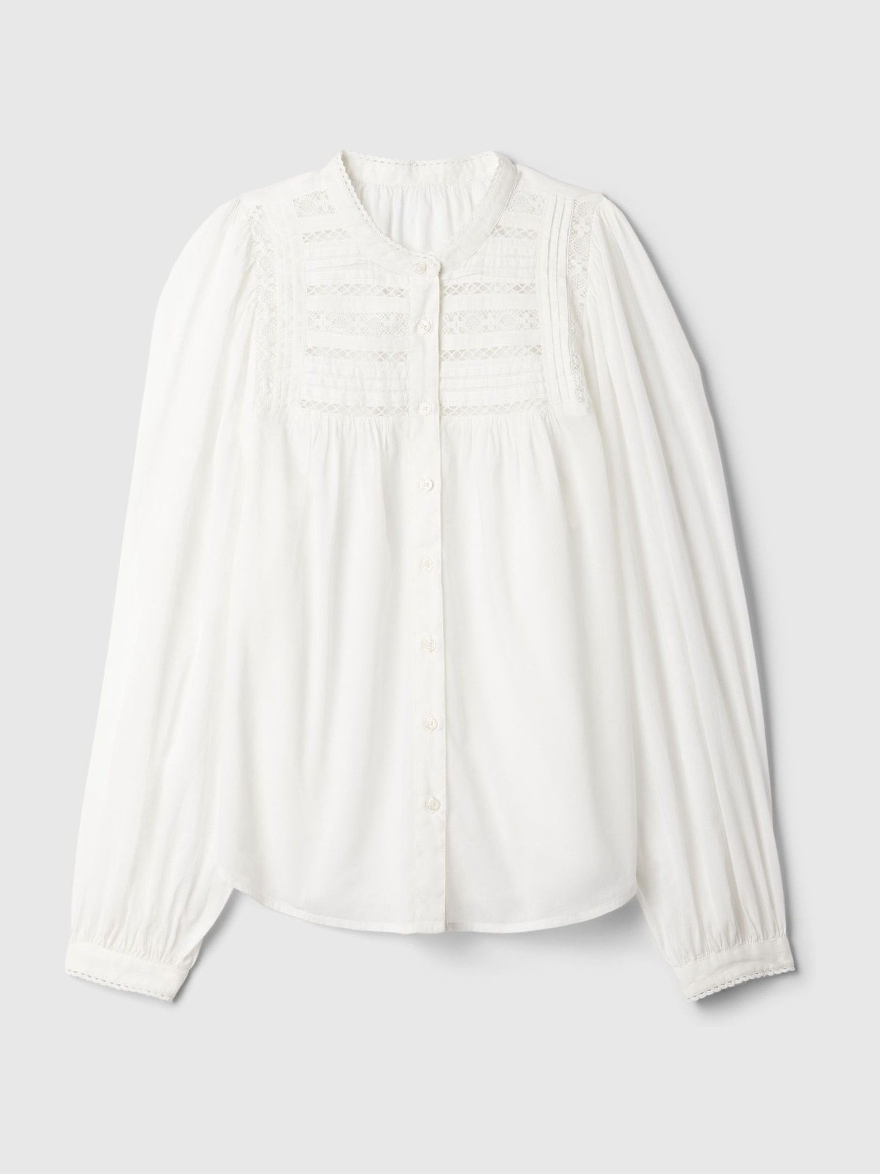 White Lace-Trim Long Sleeve Blouse - Image 5 of 5