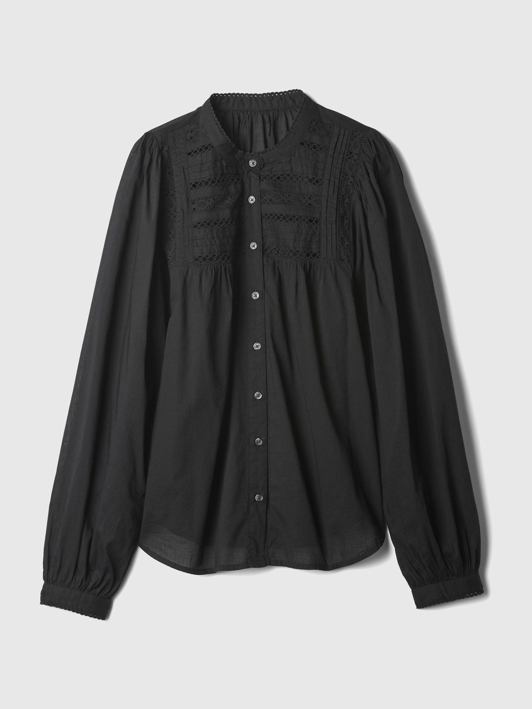 Black Lace-Trim Long Sleeve Blouse - Image 5 of 5