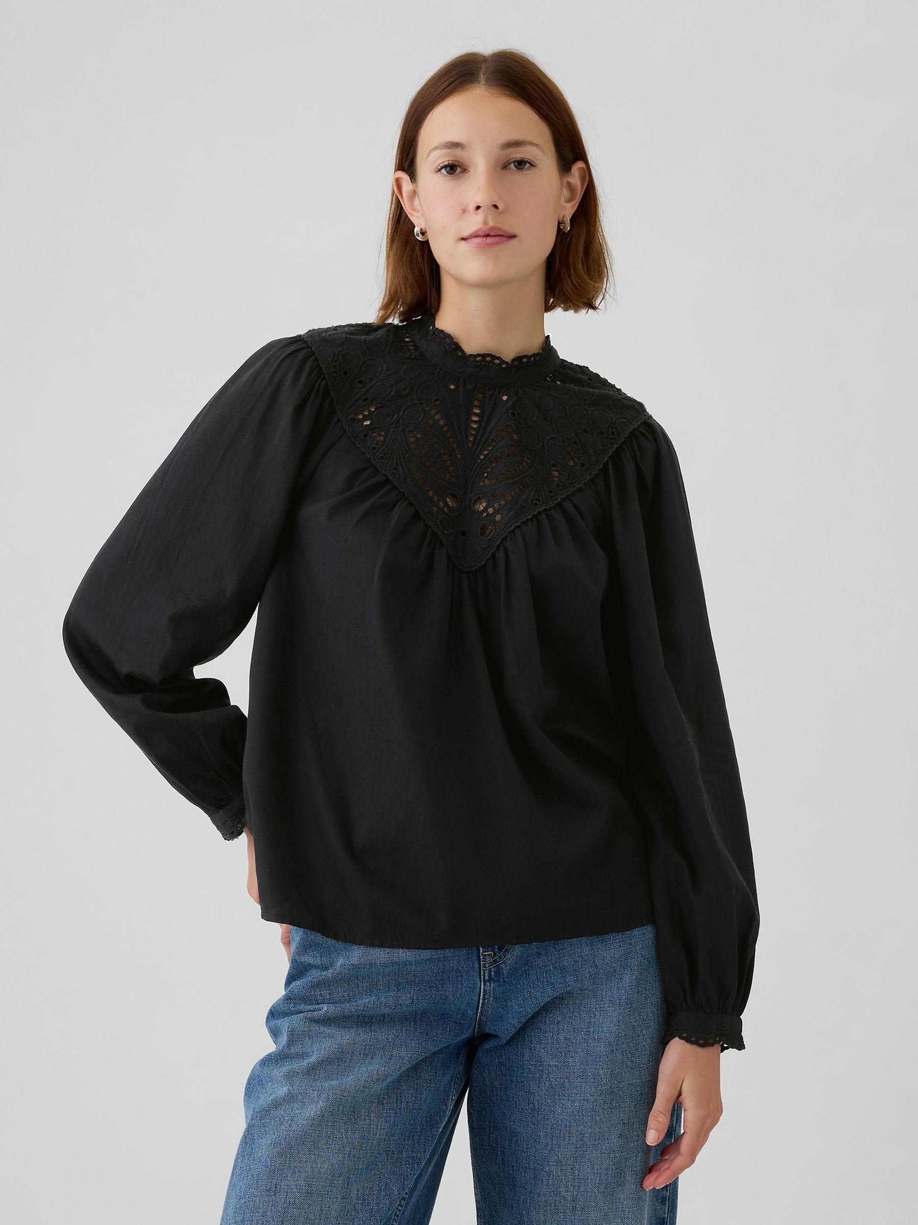 Black Crochet Long Sleeve Top - Image 1 of 5