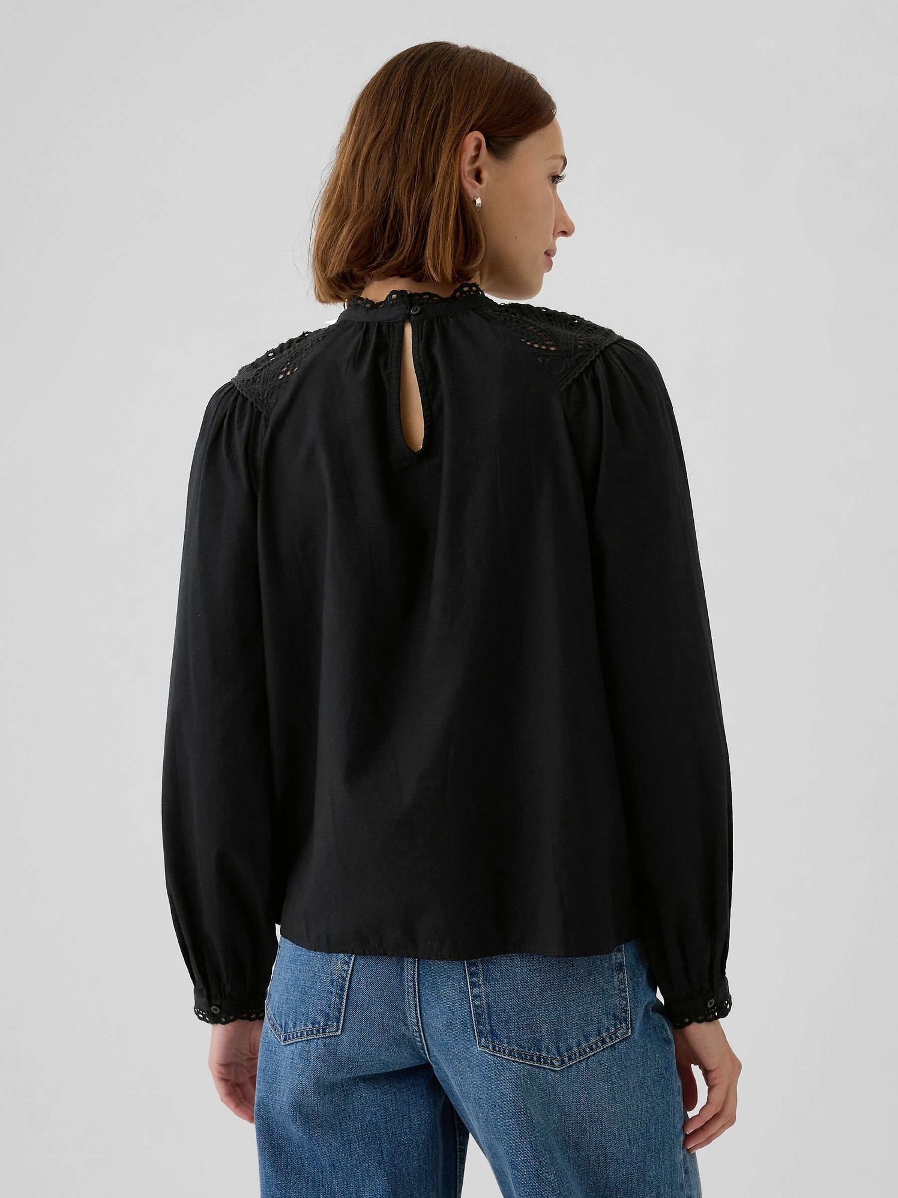 Black Crochet Long Sleeve Top - Image 2 of 5