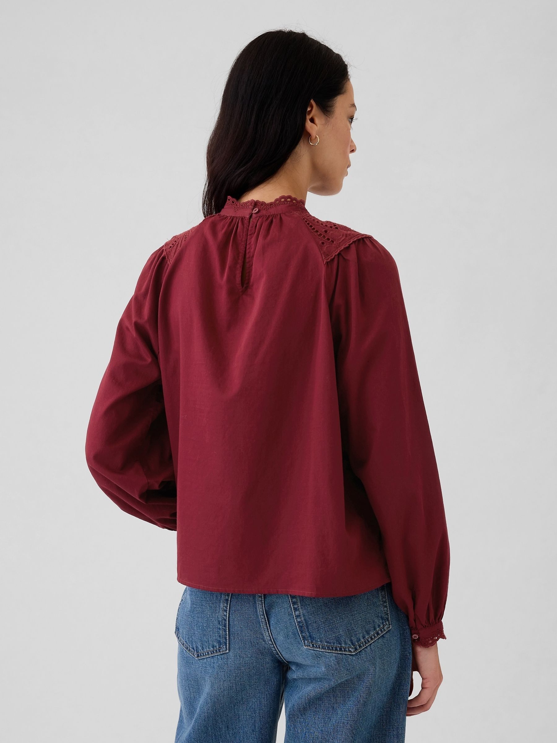 Burgundy Red Crochet Long Sleeve Top - Image 2 of 5