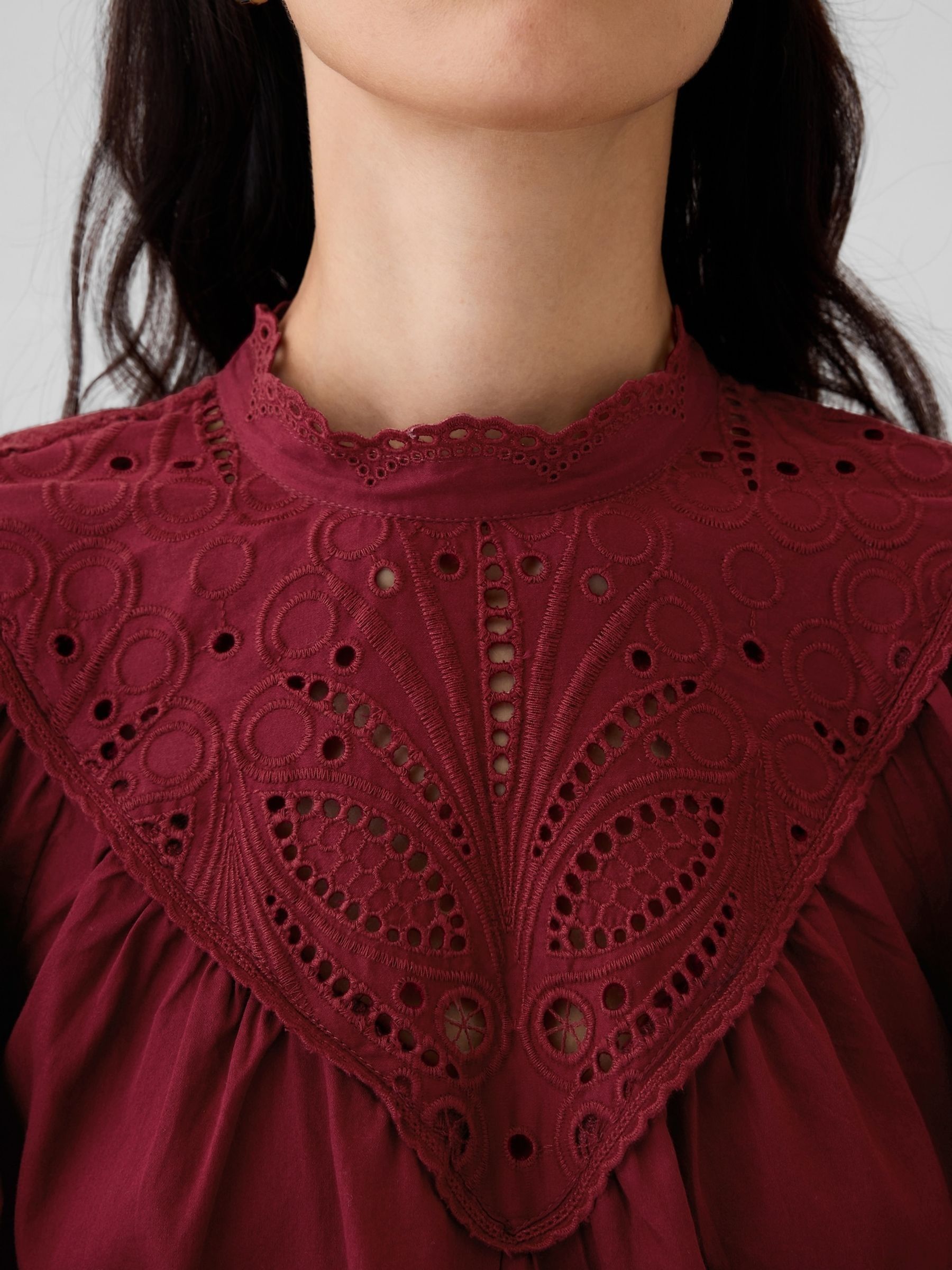 Burgundy Red Crochet Long Sleeve Top - Image 4 of 5