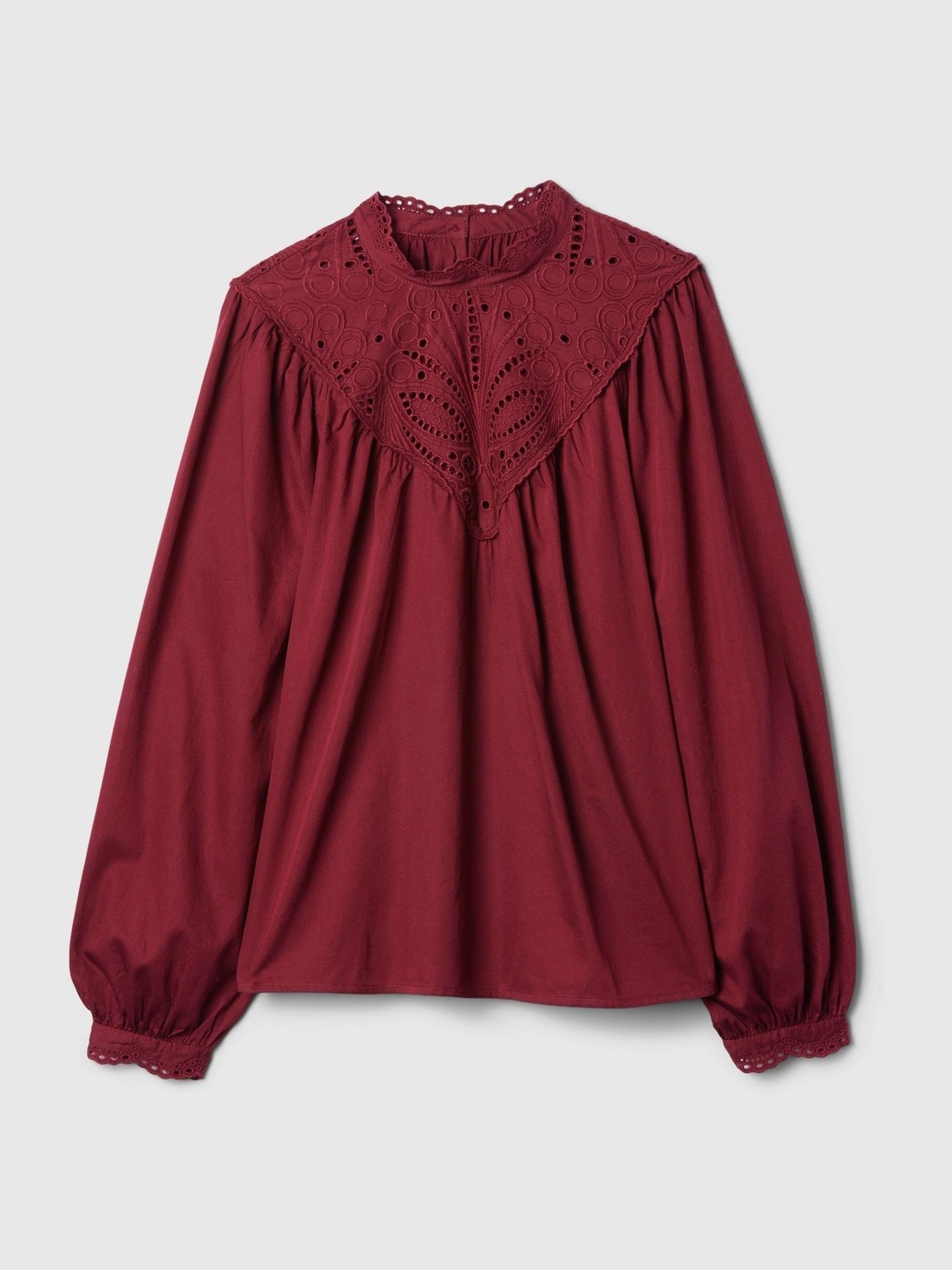 Burgundy Red Crochet Long Sleeve Top - Image 5 of 5