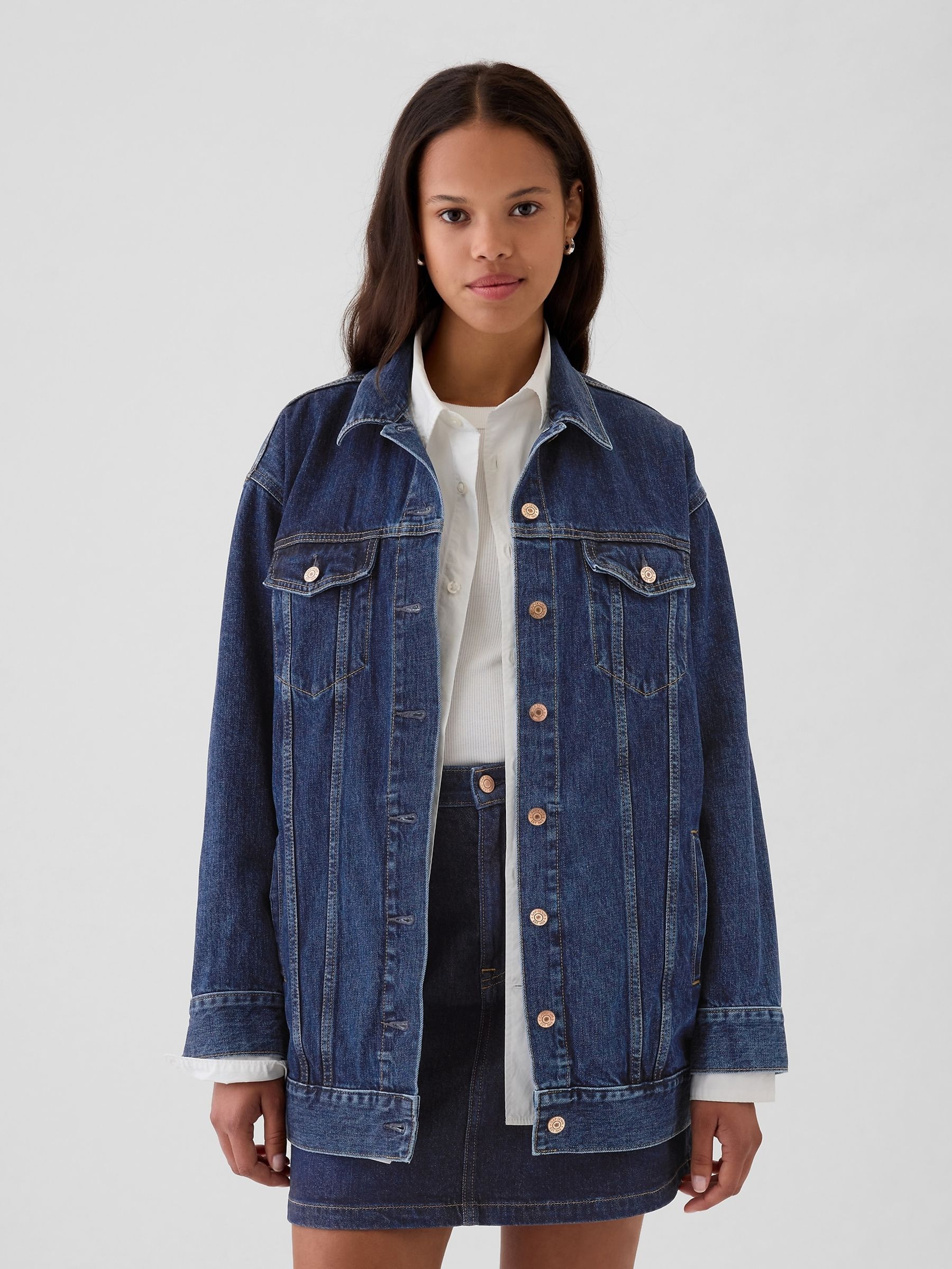 Blue Oversized Icon Denim Jacket - Image 1 of 7