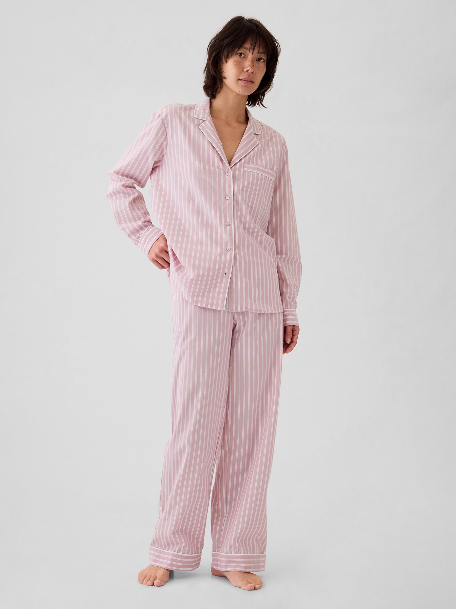 Pink Stripe 100% Cotton Poplin Pyjama Bottoms - Image 1 of 4