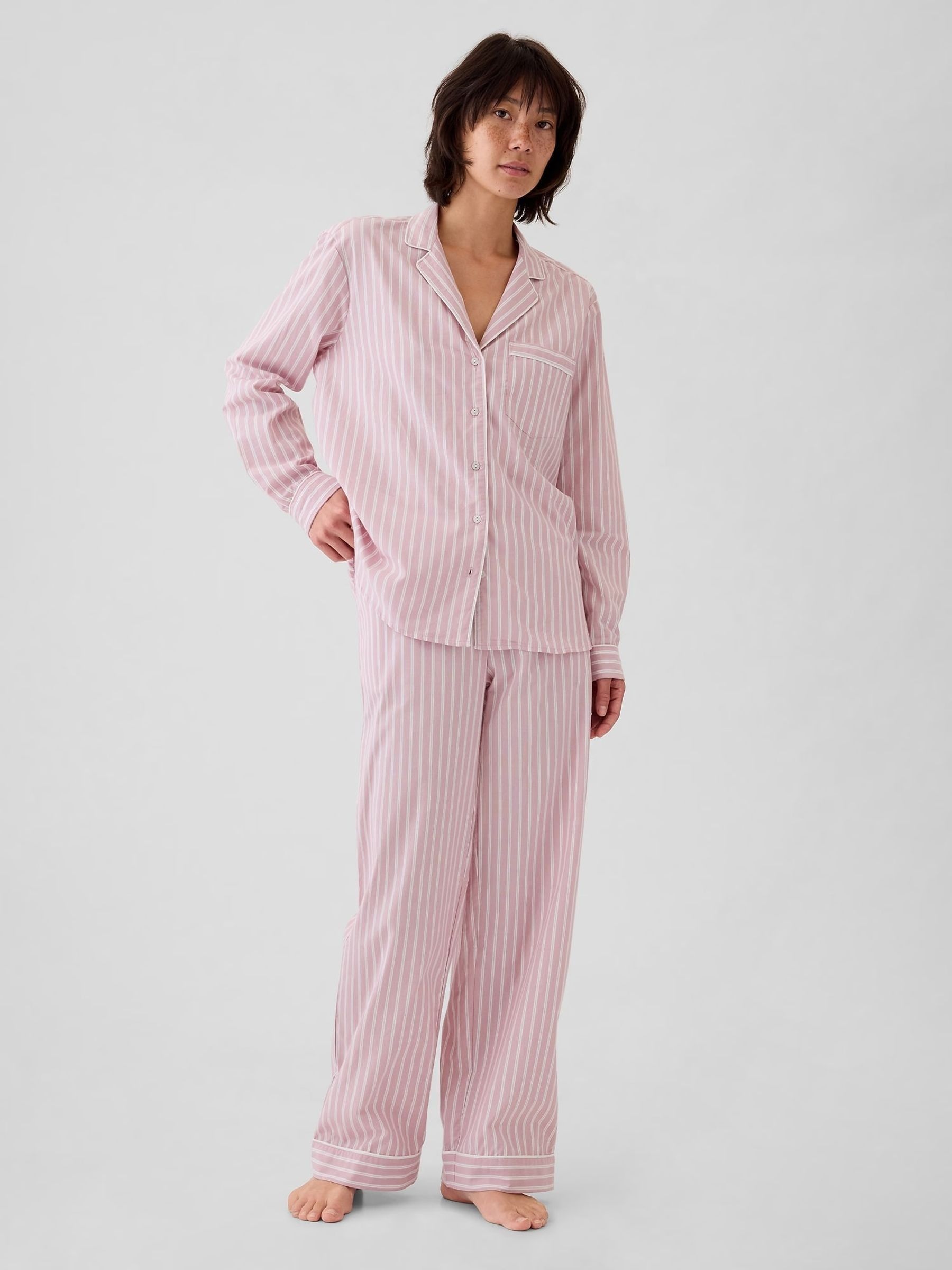 Pink Stripe 100% Cotton Poplin Pyjama Bottoms - Image 1 of 4 Pink Stripe 100% Cotton Poplin Pyjama Bottoms - Image 1 of 4