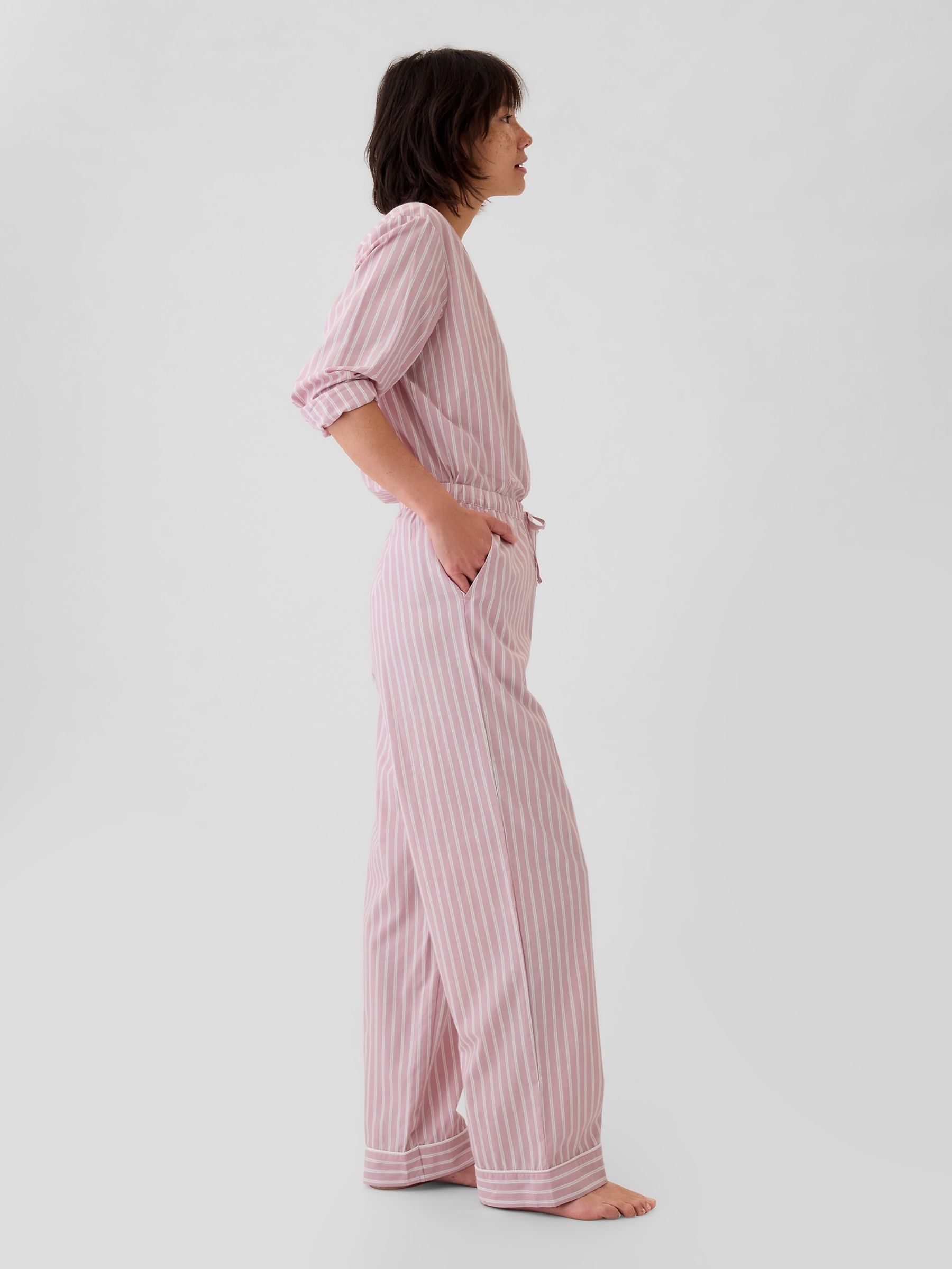 Pink Stripe 100% Cotton Poplin Pyjama Bottoms - Image 3 of 4