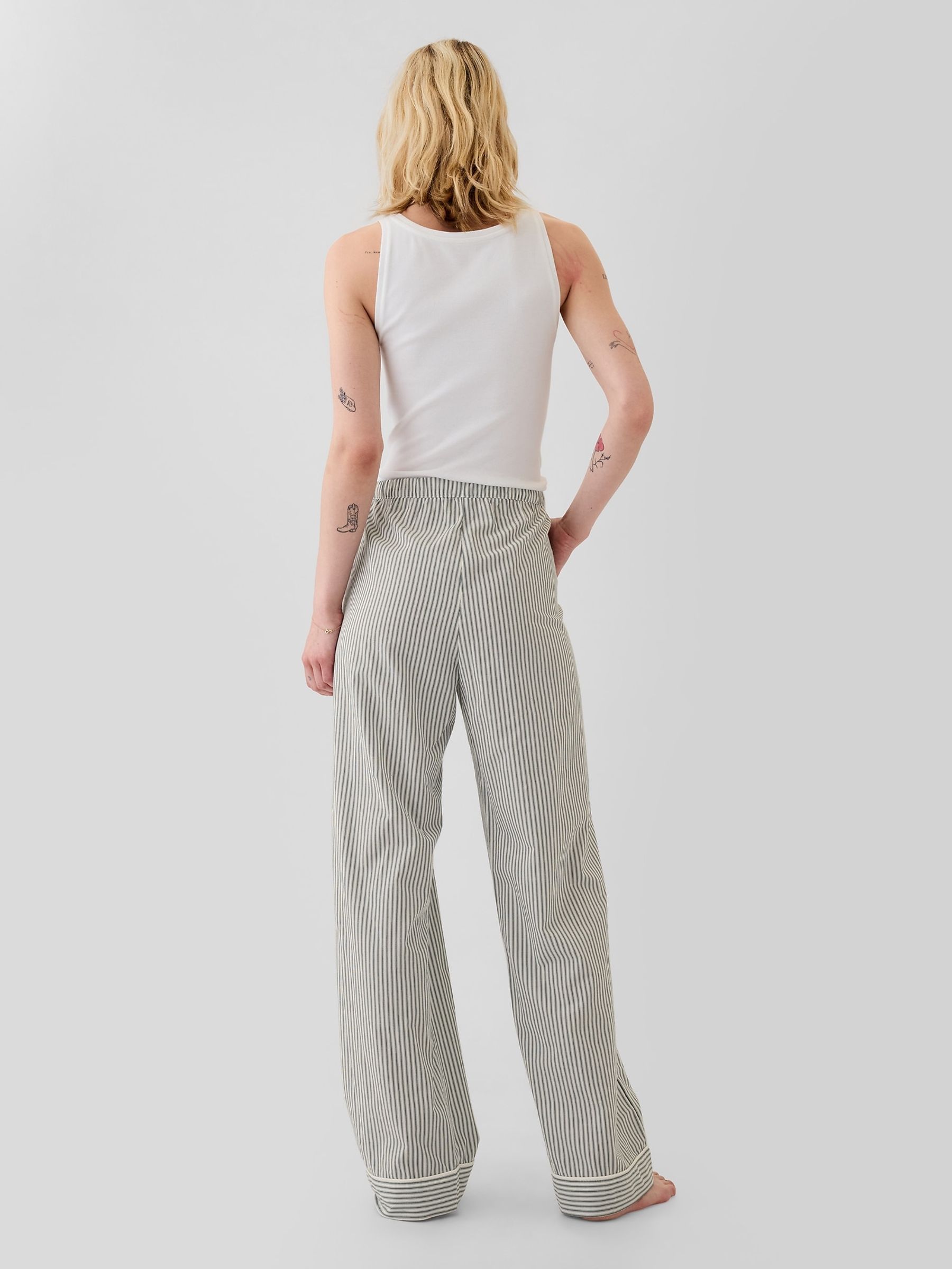 Green Stripe 100% Cotton Poplin Pyjama Bottoms - Image 2 of 5