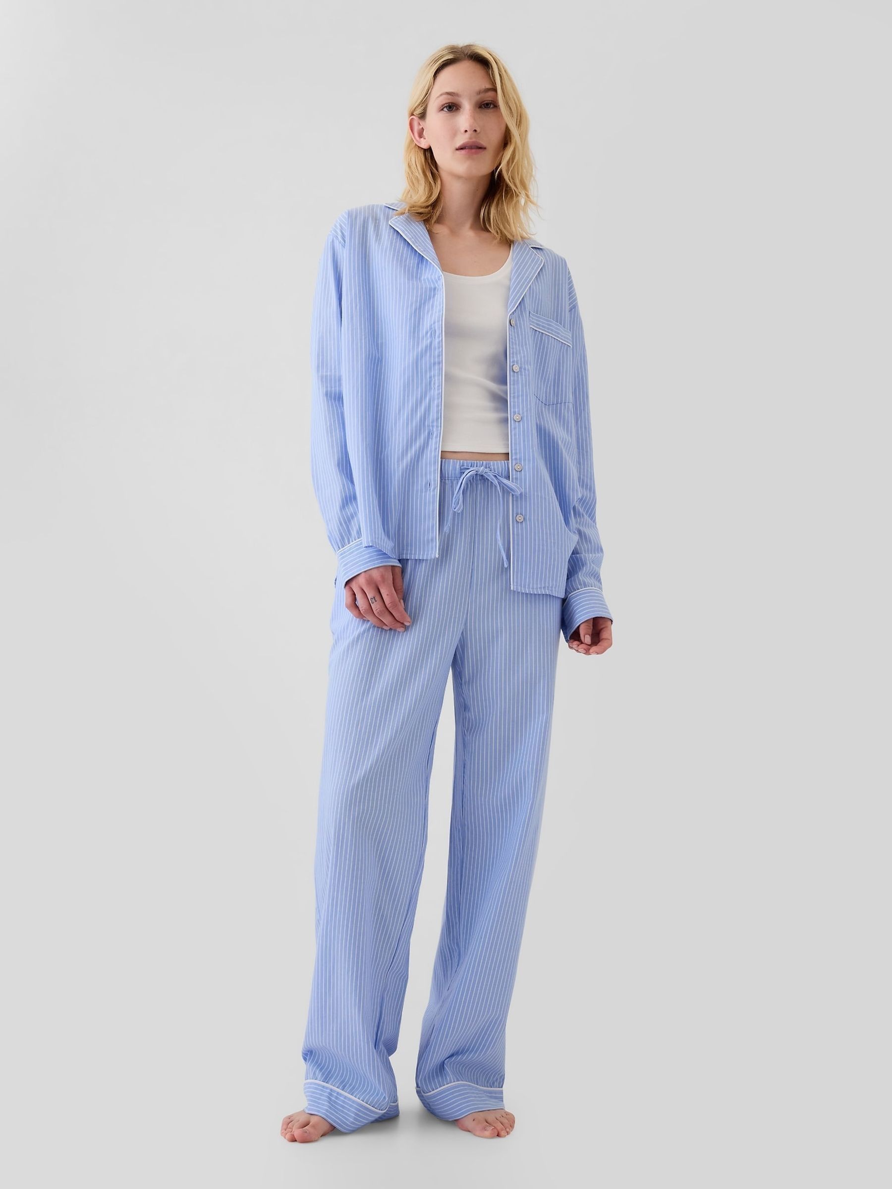 Blue Stripe Trouser Poplin Short Pyjama Bottoms - Image 3 of 4
