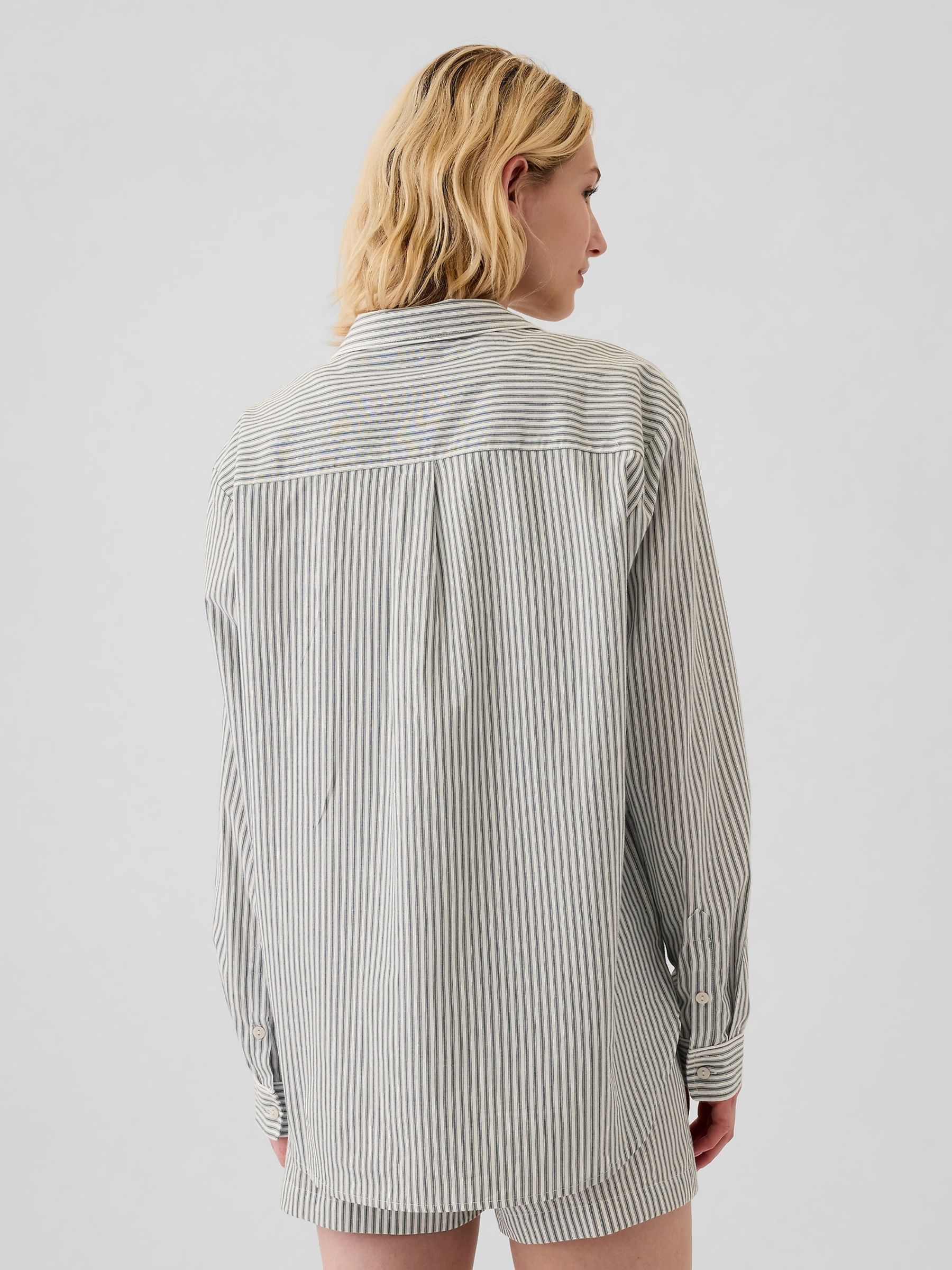 Green Stripe 100% Cotton Poplin Pyjama Top - Image 2 of 5