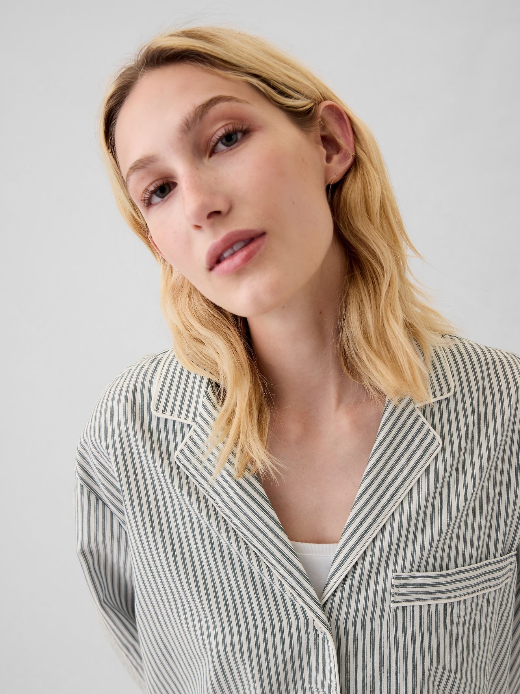 Green Stripe 100% Cotton Poplin Pyjama Top - Image 4 of 5