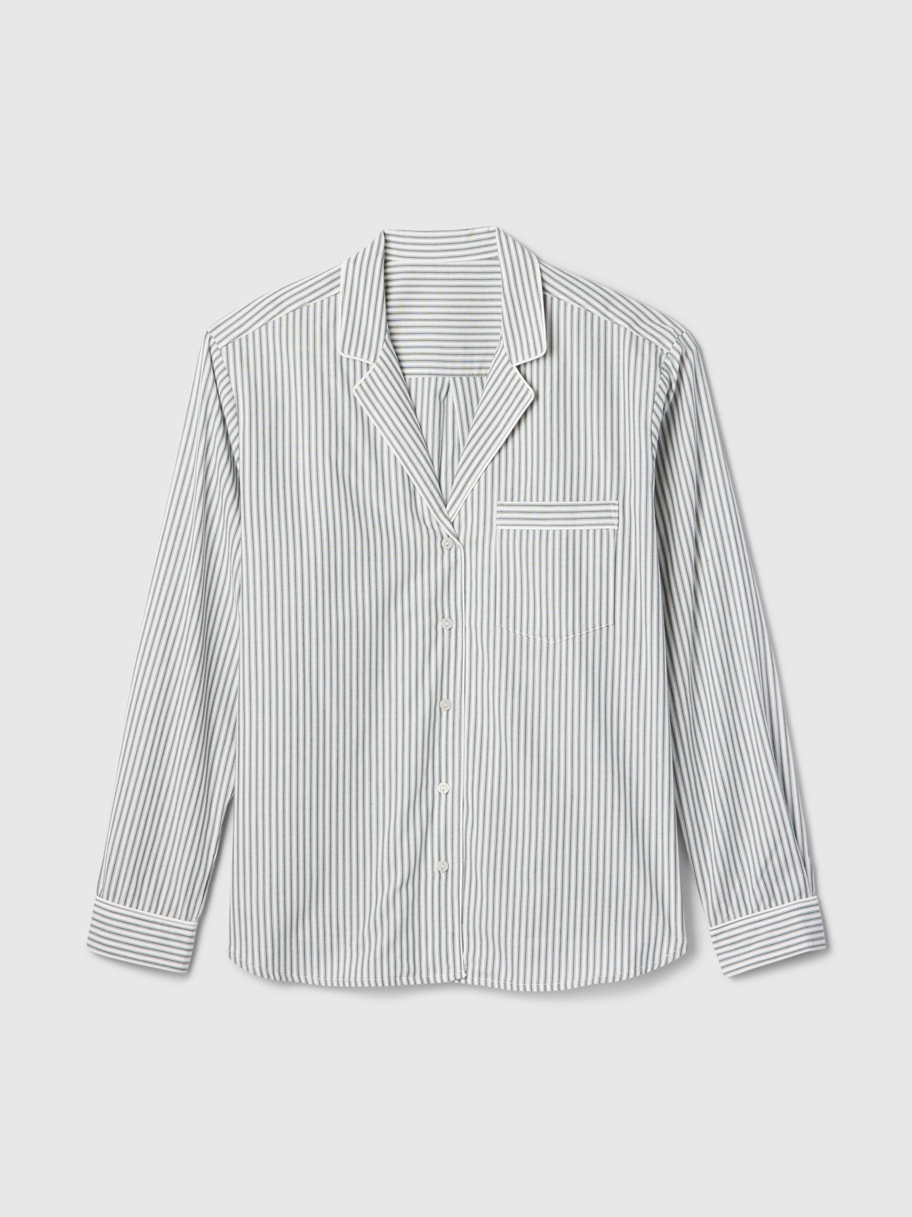 Green Stripe 100% Cotton Poplin Pyjama Top - Image 5 of 5