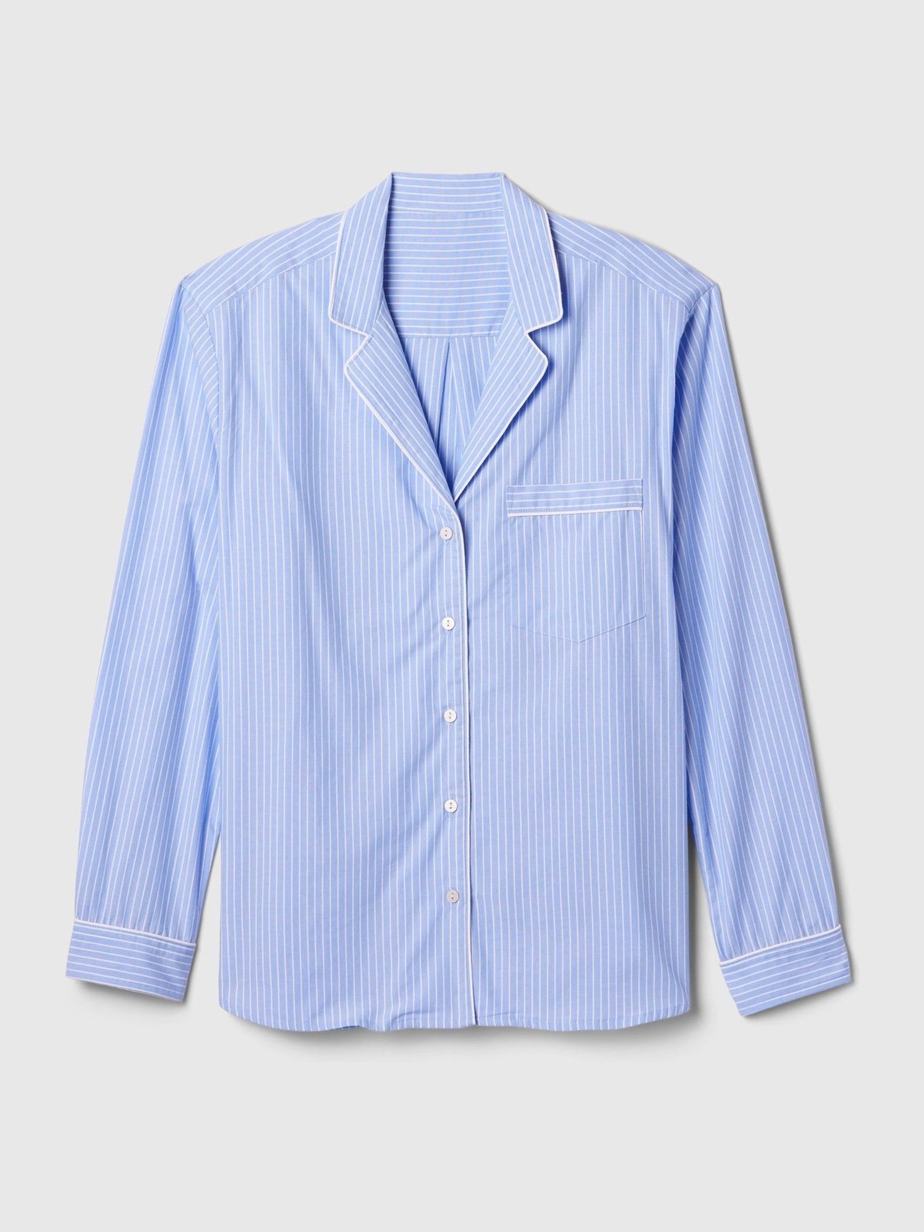 Blue Stripe 100% Cotton Poplin Pyjama Top - Image 4 of 4