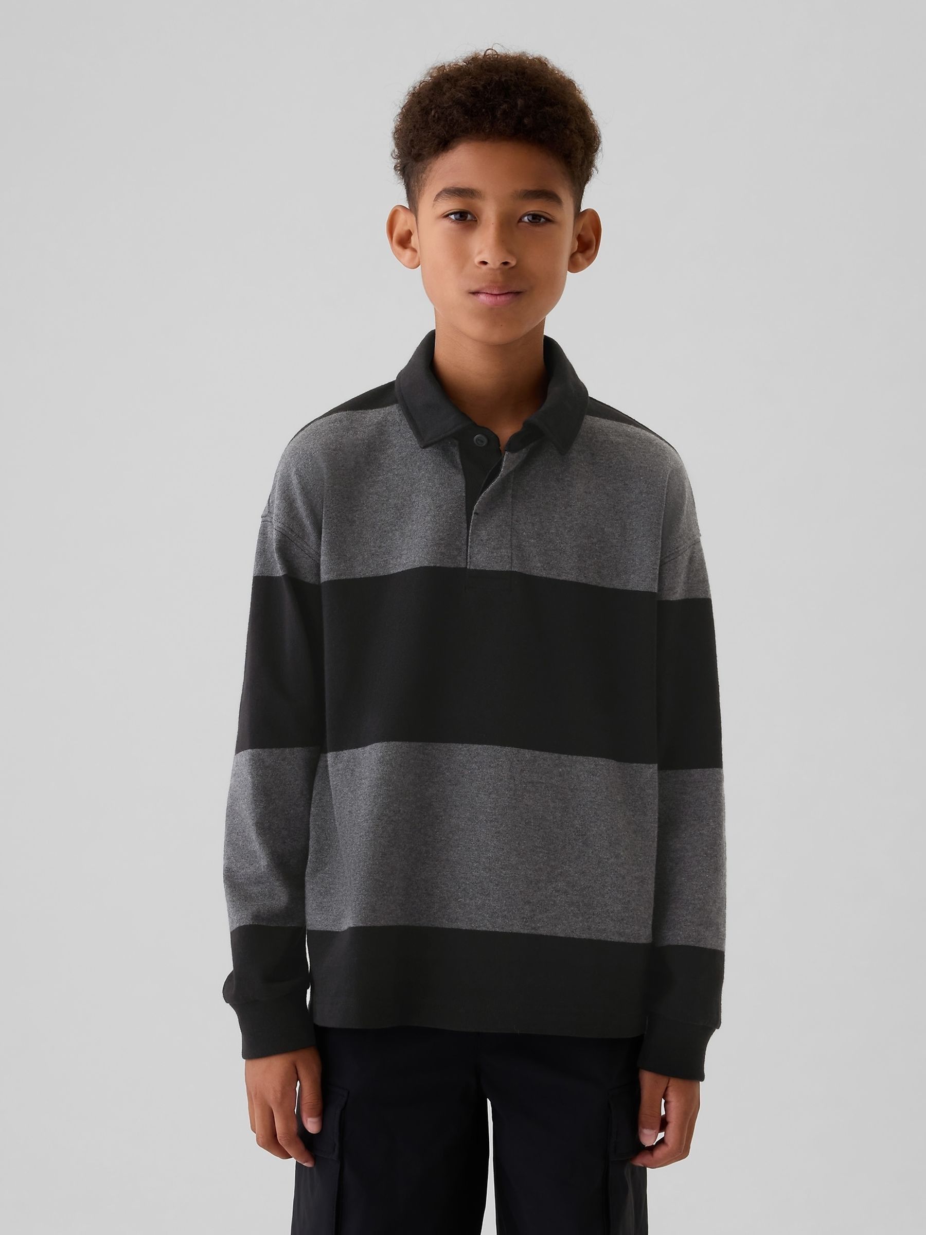Black/Grey Rugby Shirt (4-13yrs) - Image 3 of 5
