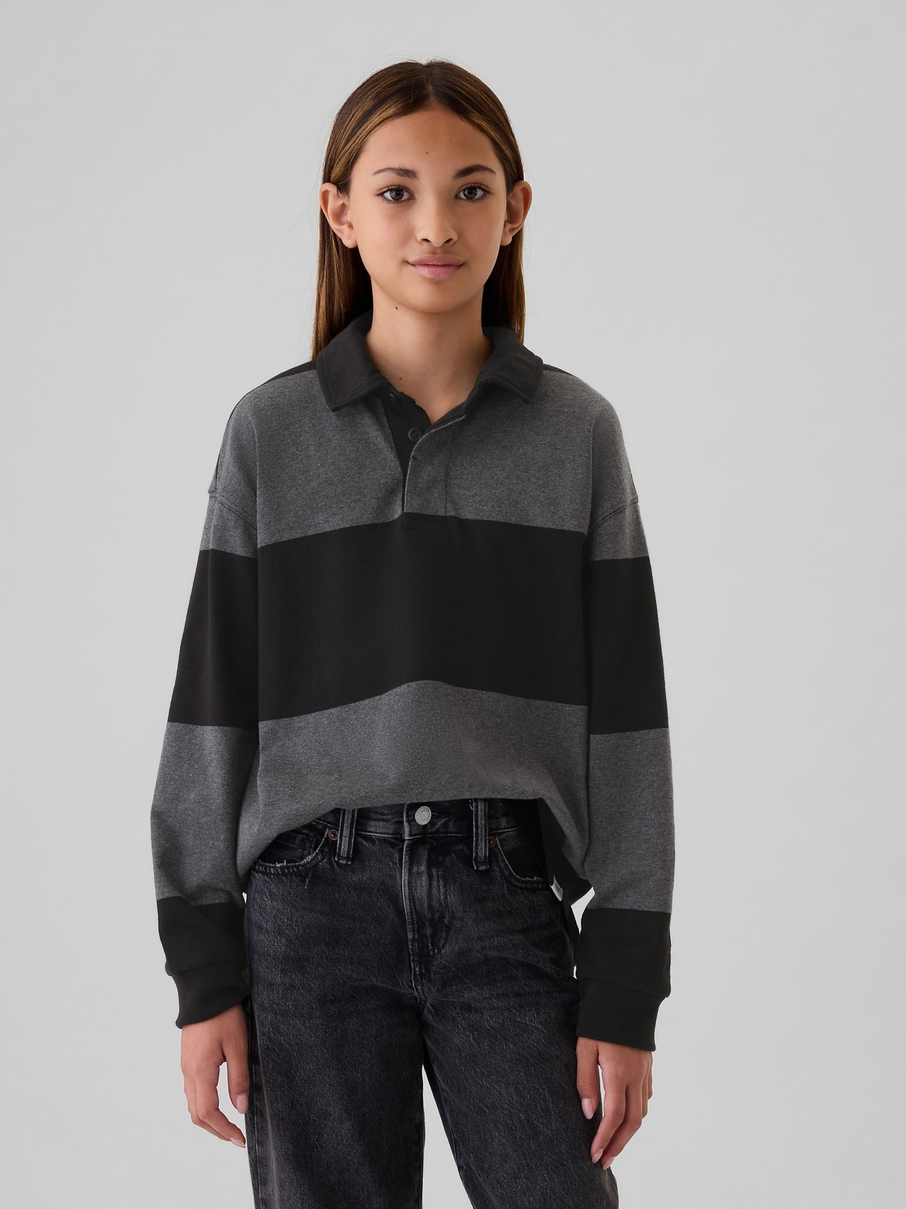 Black/Grey Rugby Shirt (4-13yrs) - Image 4 of 5