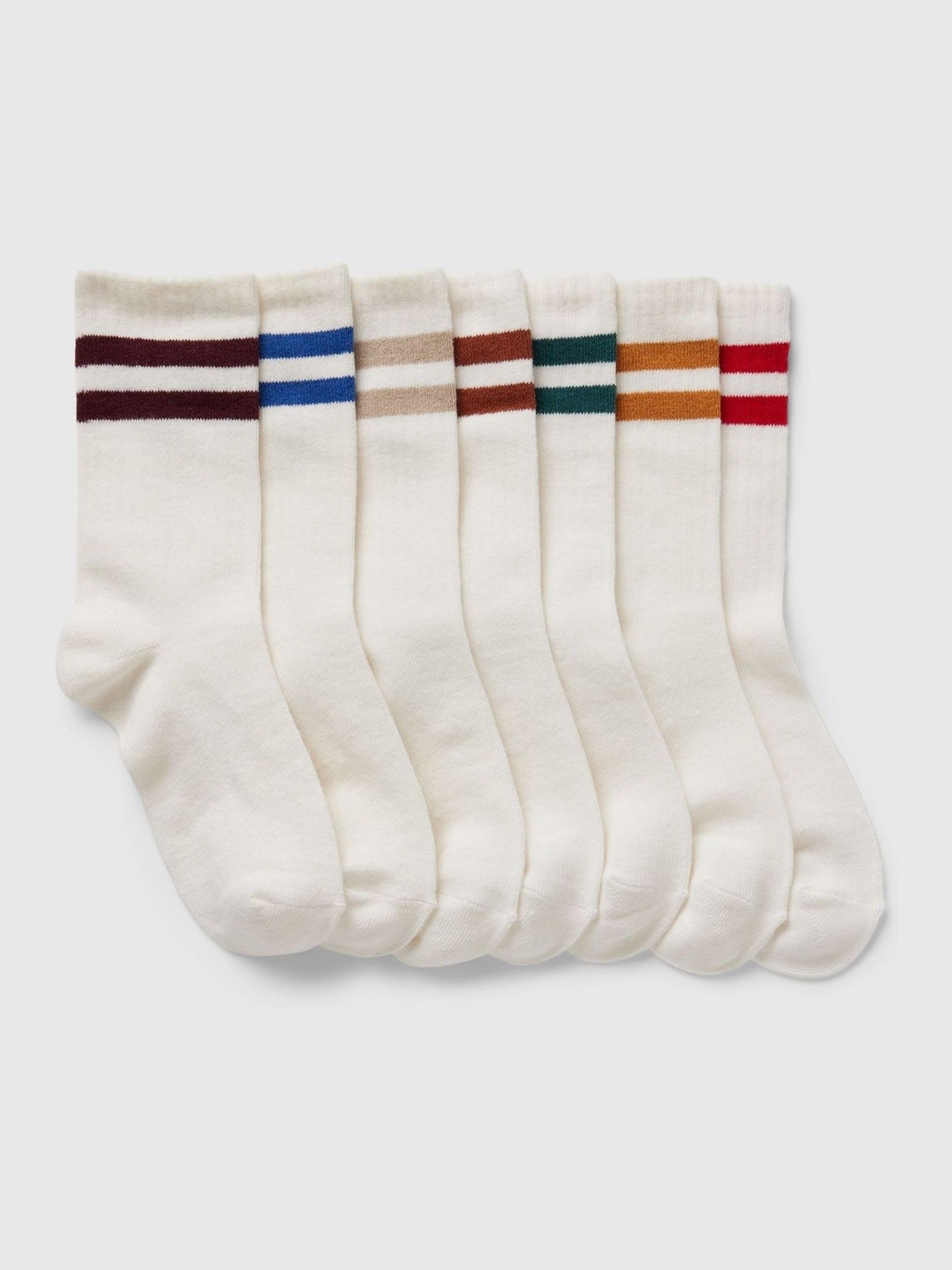 White Stripe Kids 7 Pack Soft Cotton Varsity Crew Socks - Image 1 of 1
