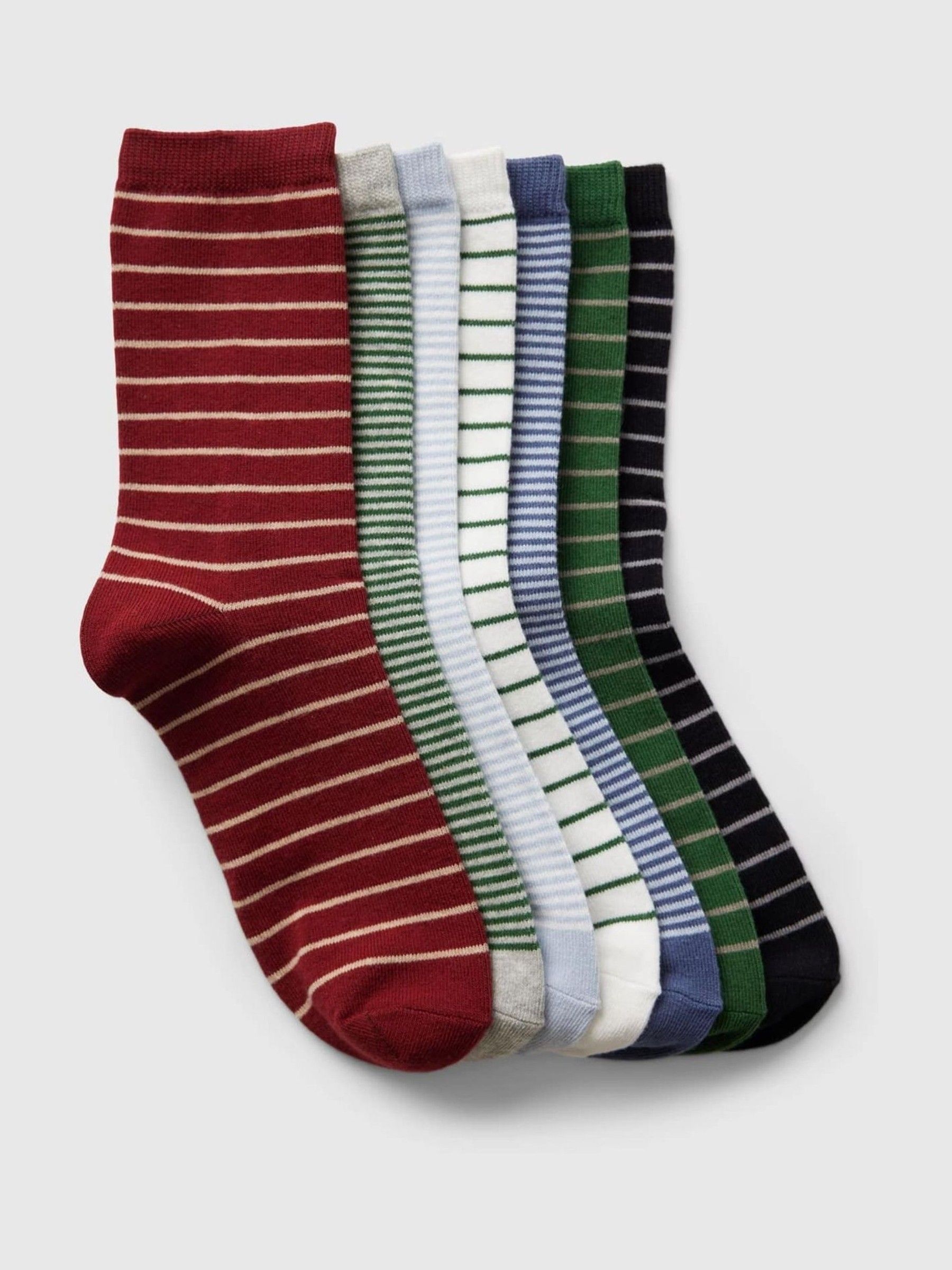 Black/Green/Red Kids 7 Pack Stripe Crew Socks - Image 1 of 1