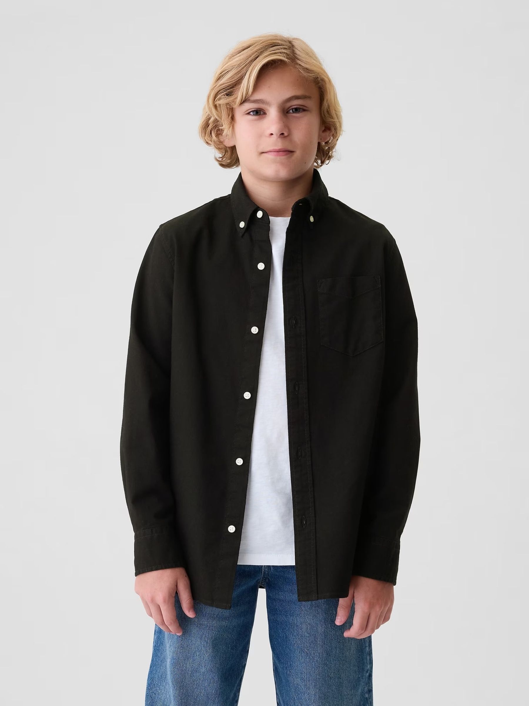 Black Long Sleeve Oxford Shirt (4-13yrs) - Image 1 of 6