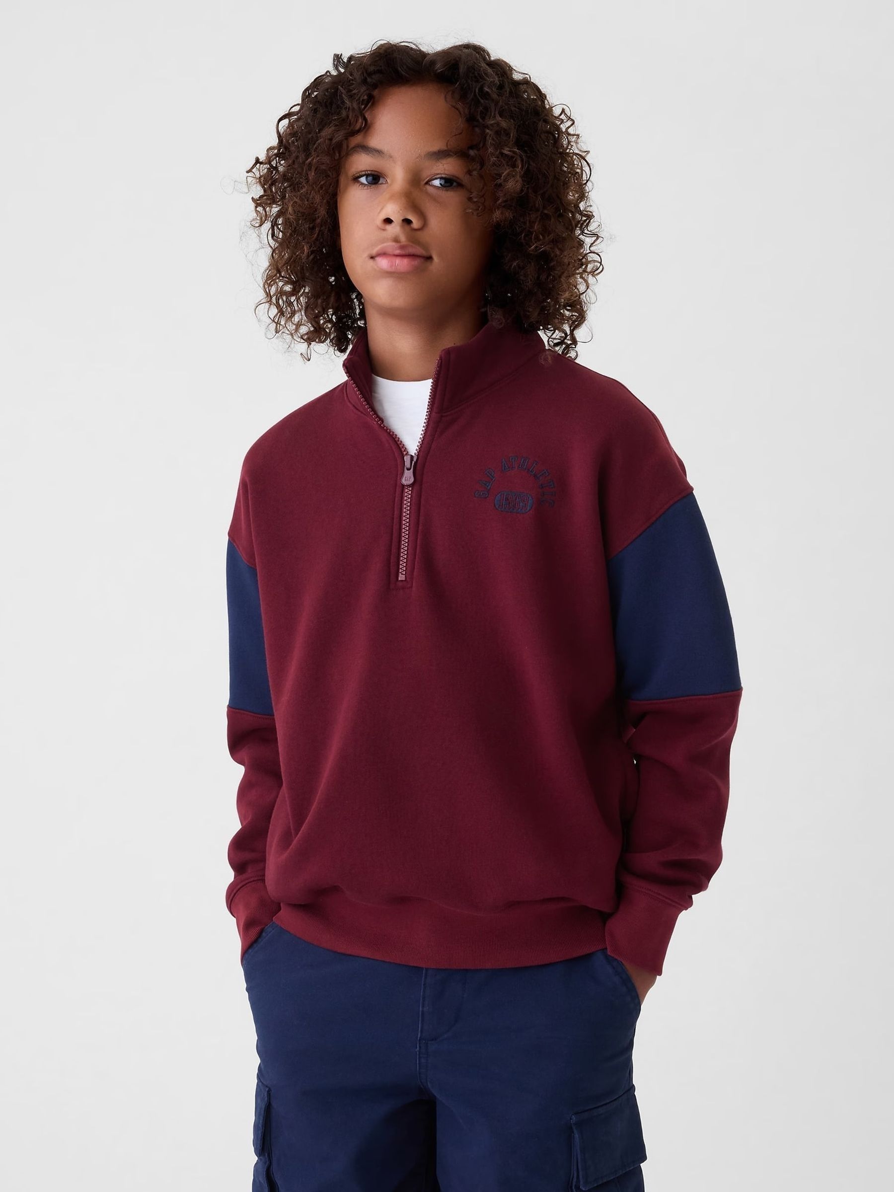 Burgundy Red Half Zip Pullover (4-13yrs) - Image 1 of 5