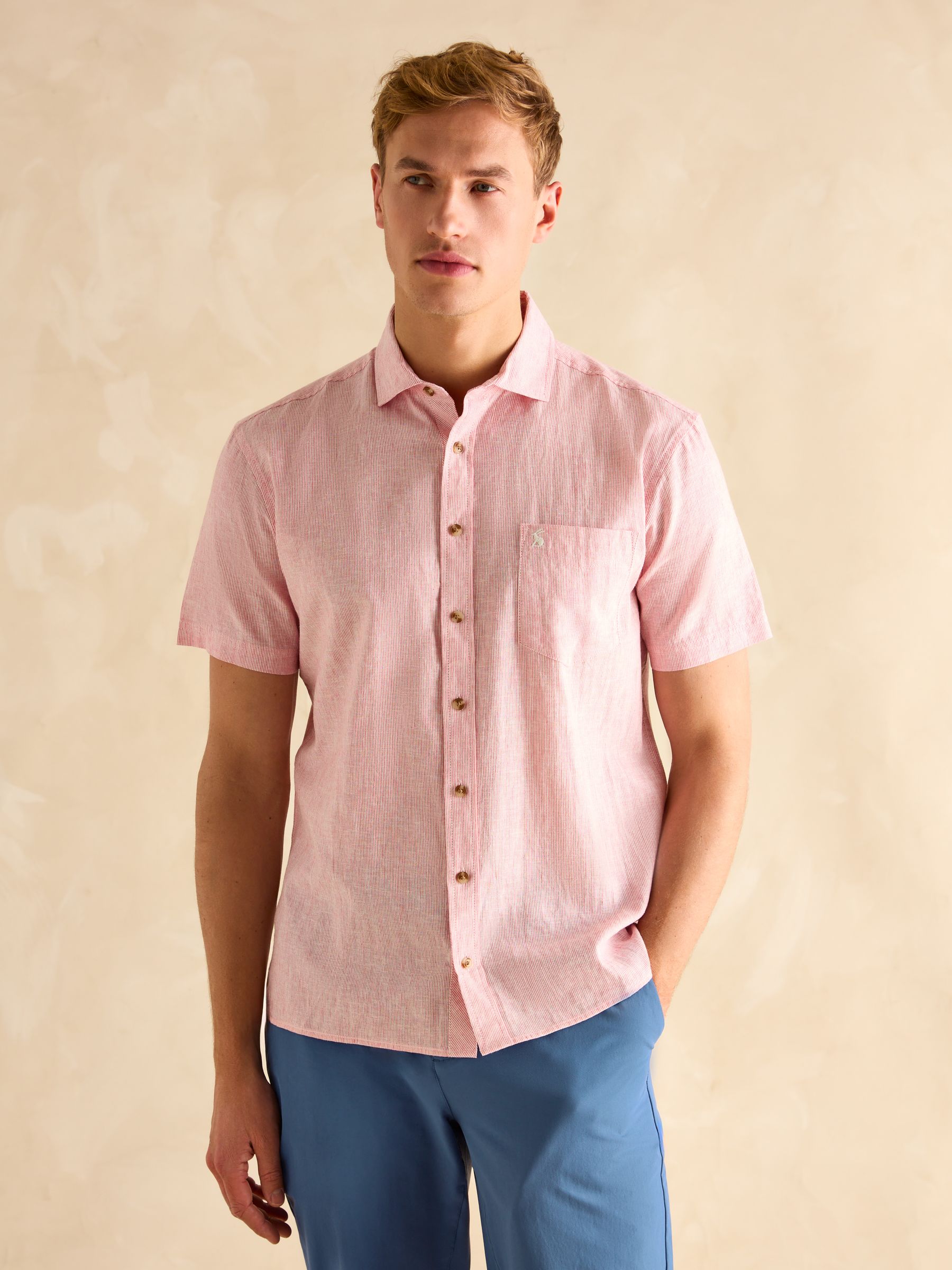 Linen Blend Red Stripe Short Sleeve Shirt - Image 2 of 8