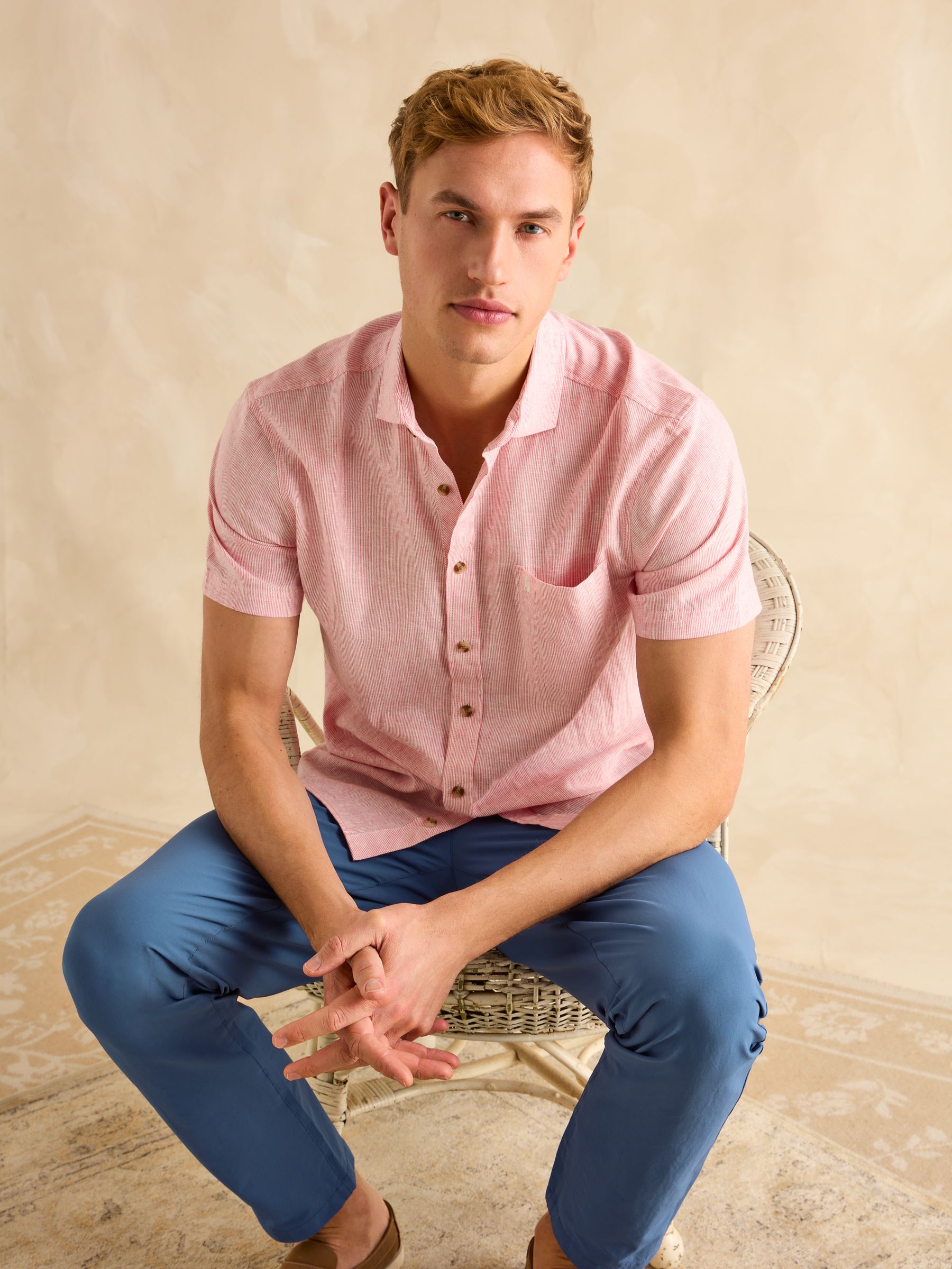 Linen Blend Red Stripe Short Sleeve Shirt - Image 4 of 8