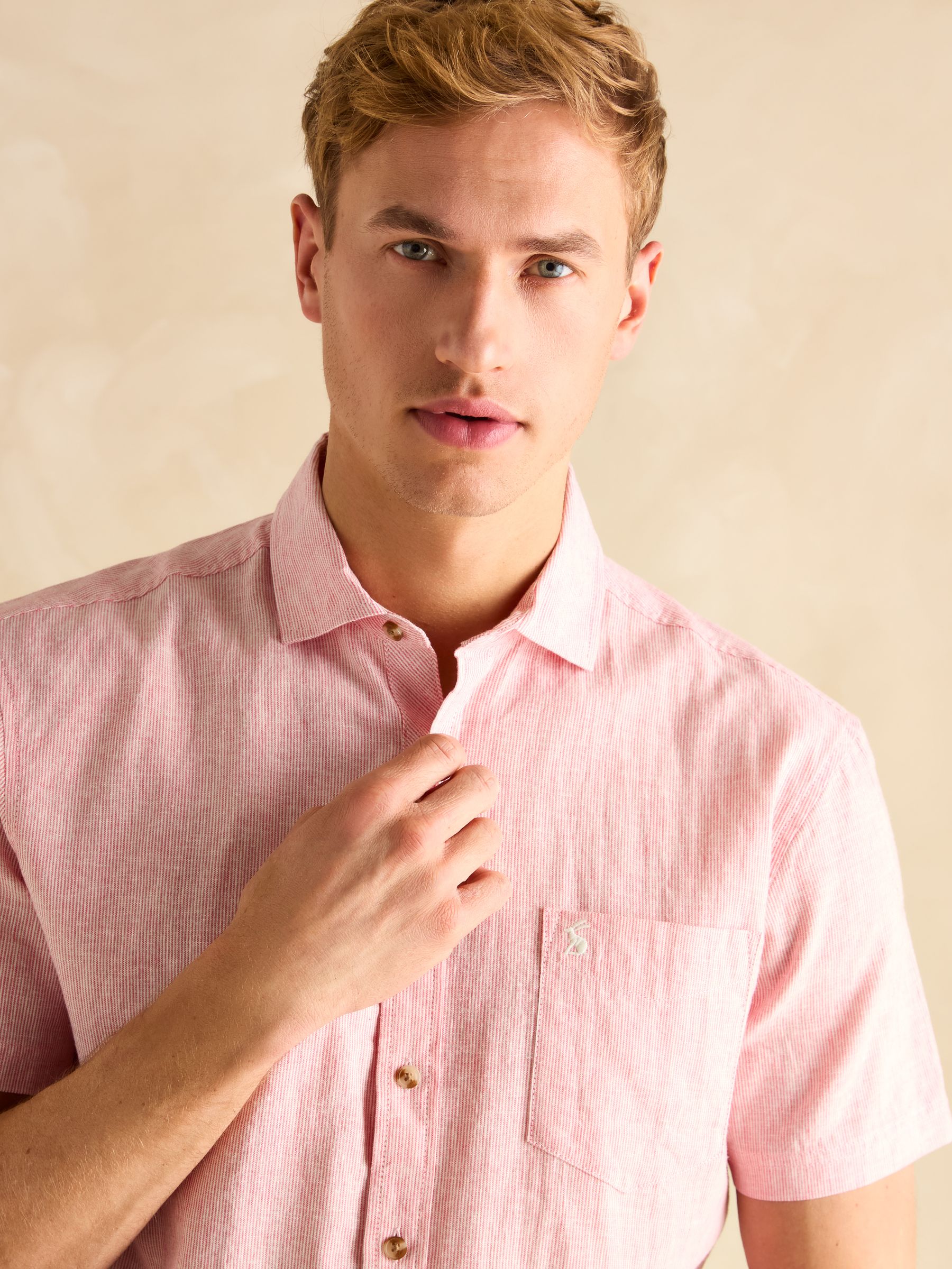 Linen Blend Red Stripe Short Sleeve Shirt - Image 5 of 8