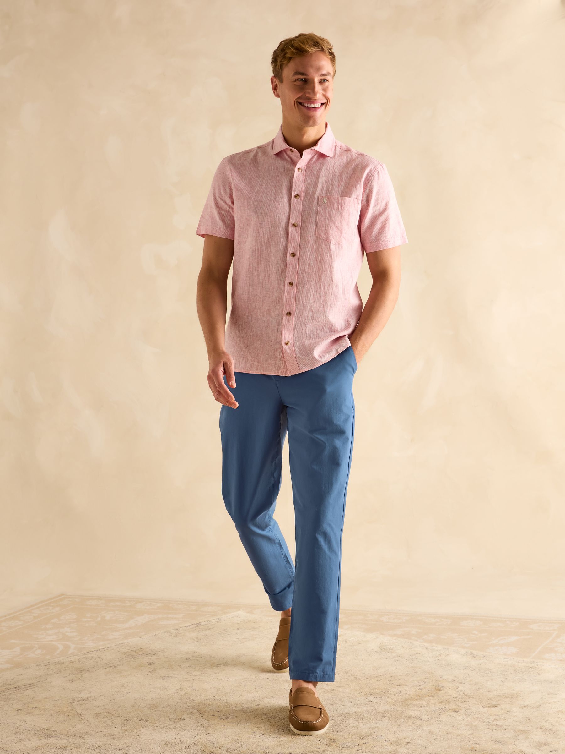 Linen Blend Red Stripe Short Sleeve Shirt - Image 6 of 8
