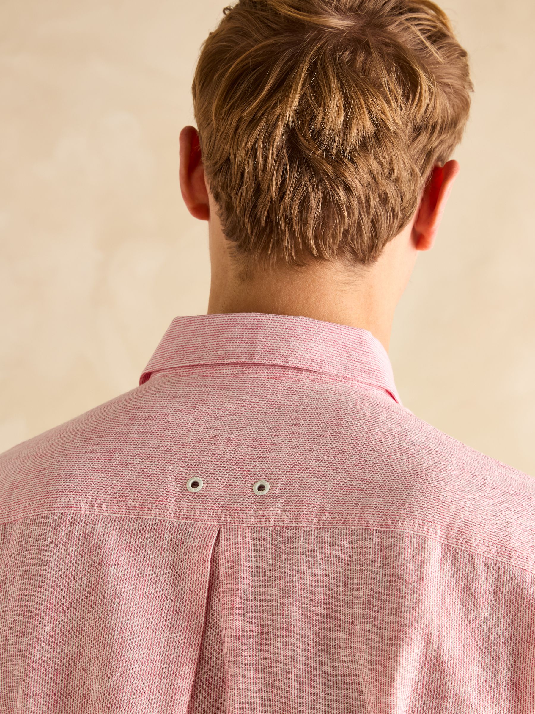 Linen Blend Red Stripe Short Sleeve Shirt - Image 7 of 8