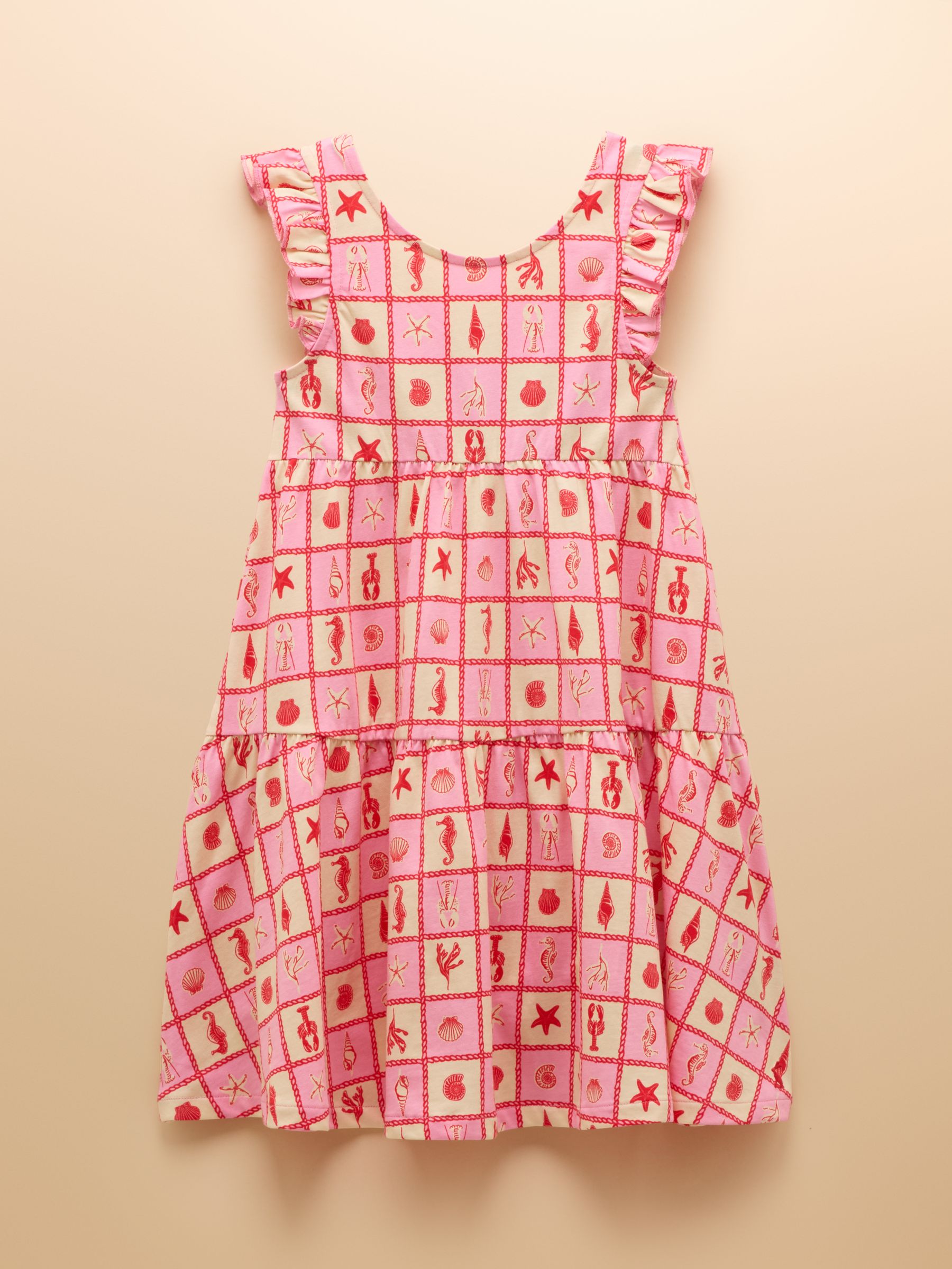 Butterly Pink/Cream Print Frill Sleeve Dress - Image 1 of 4